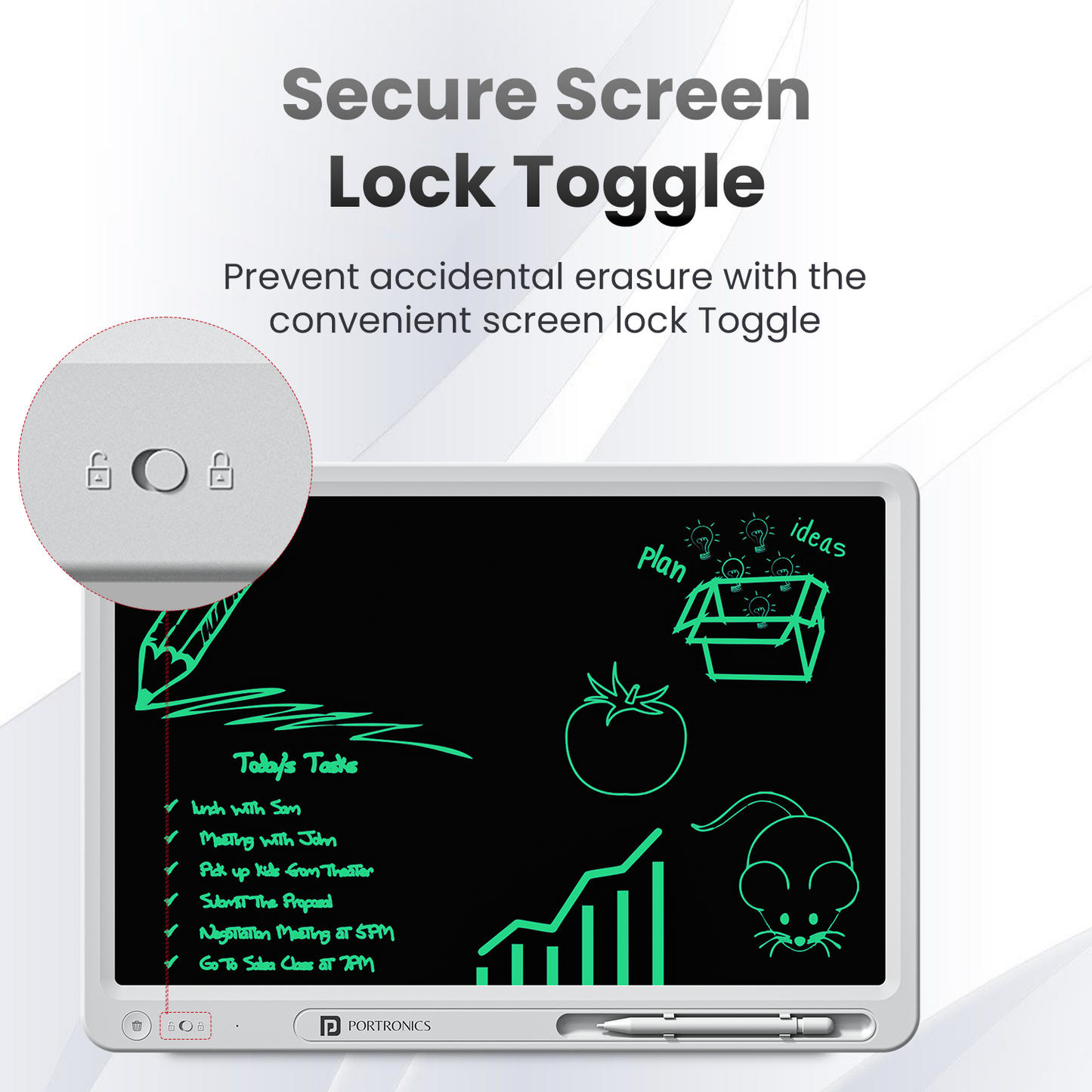 Ruffpad 21 Pro LCD Writing Tablet with Secure Screen Lock Toggle – Smart Lock Digital Writing Pad for Daily Use