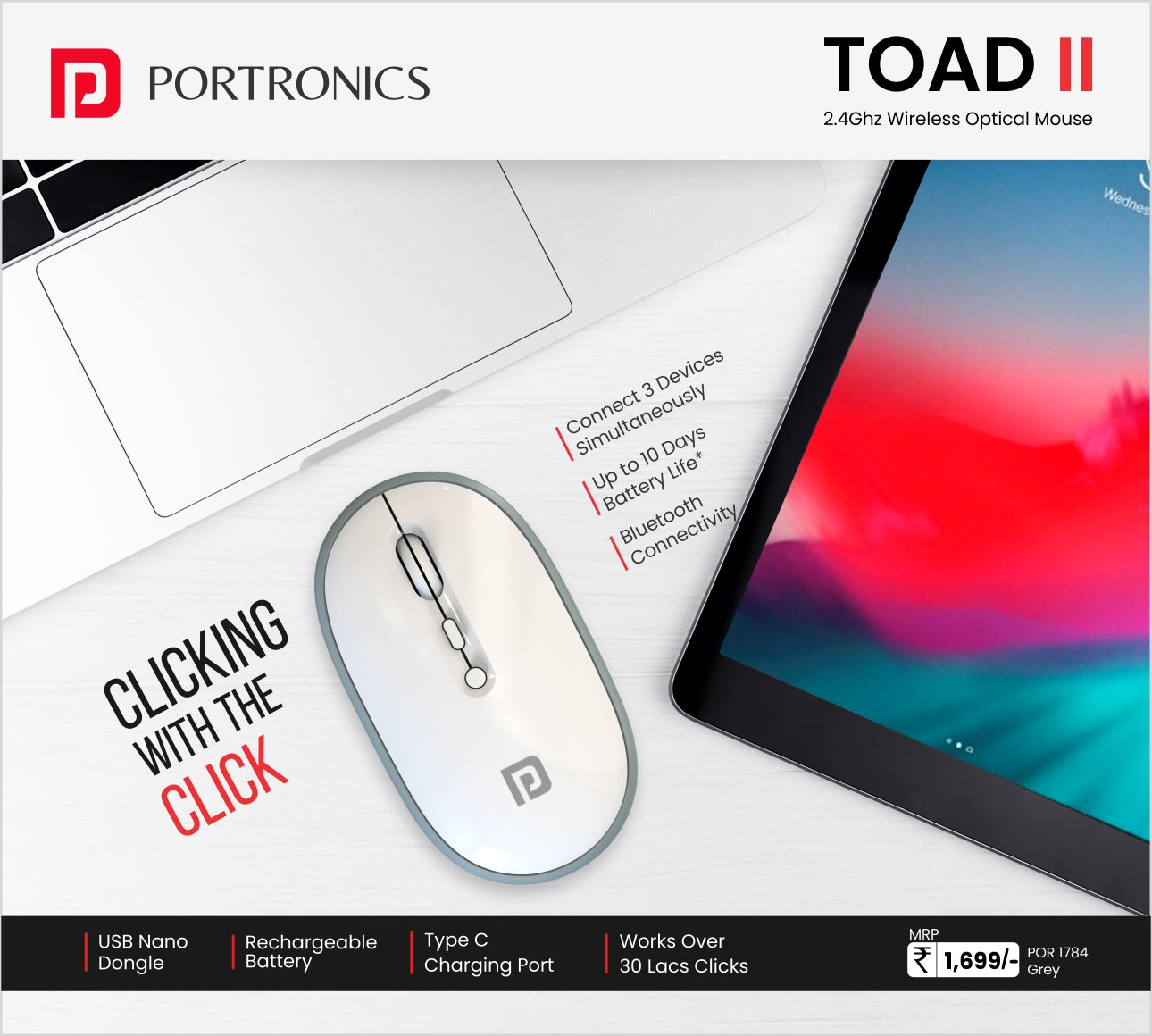 Typing Toad Buy Portronics Toad II Wireless Mouse for Laptop & PC with Type C port