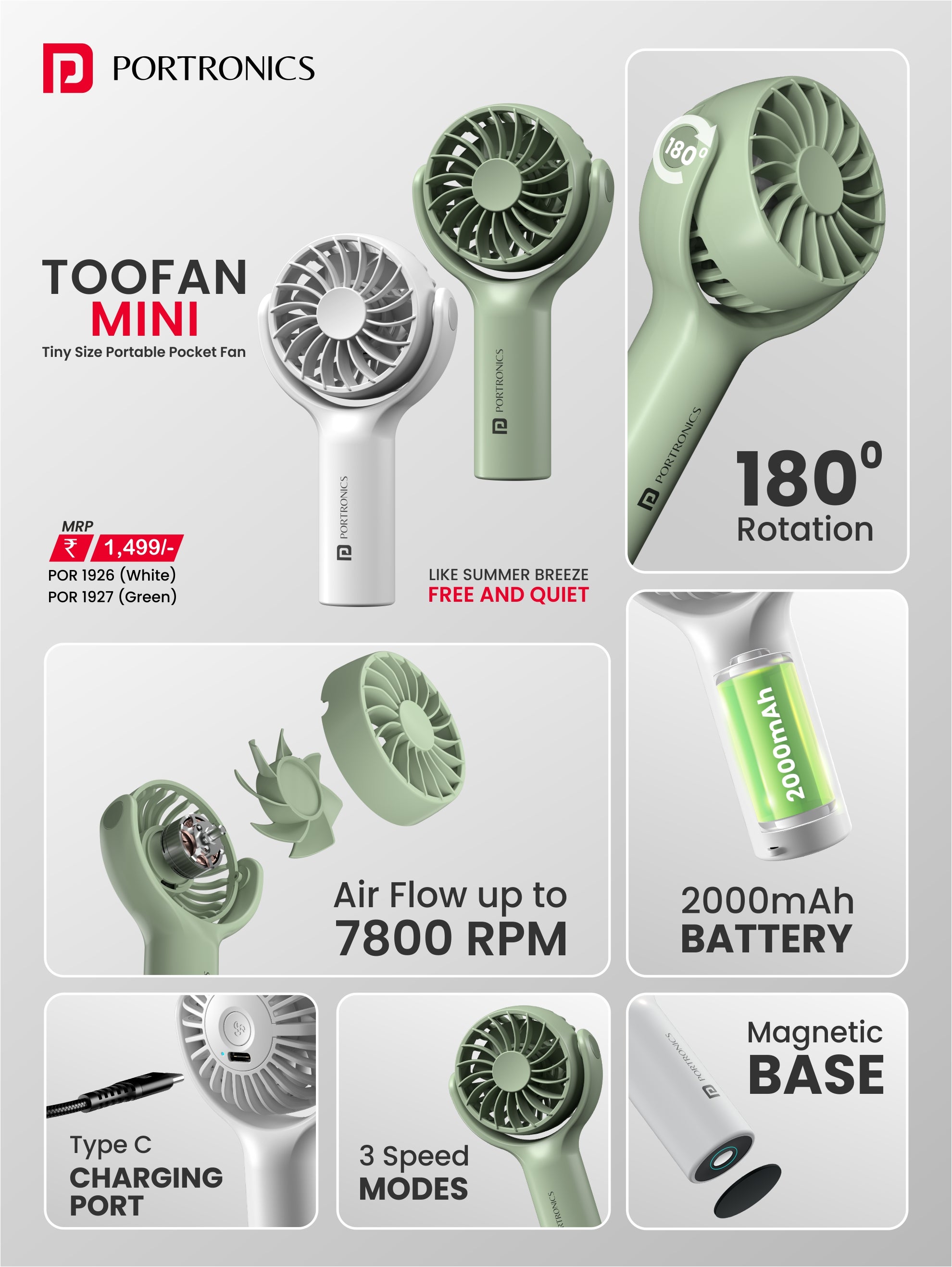 Buy Portronics Toofan Mini Compact Portable Mini Fan for Instant Relief