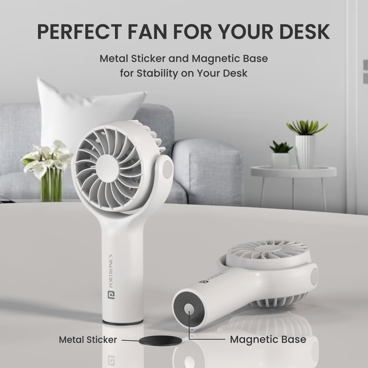 White Toofan Mini mini rechargeable fan with 2000mAh battery and USB Type-C charging for convenient and eco-friendly portable cooling