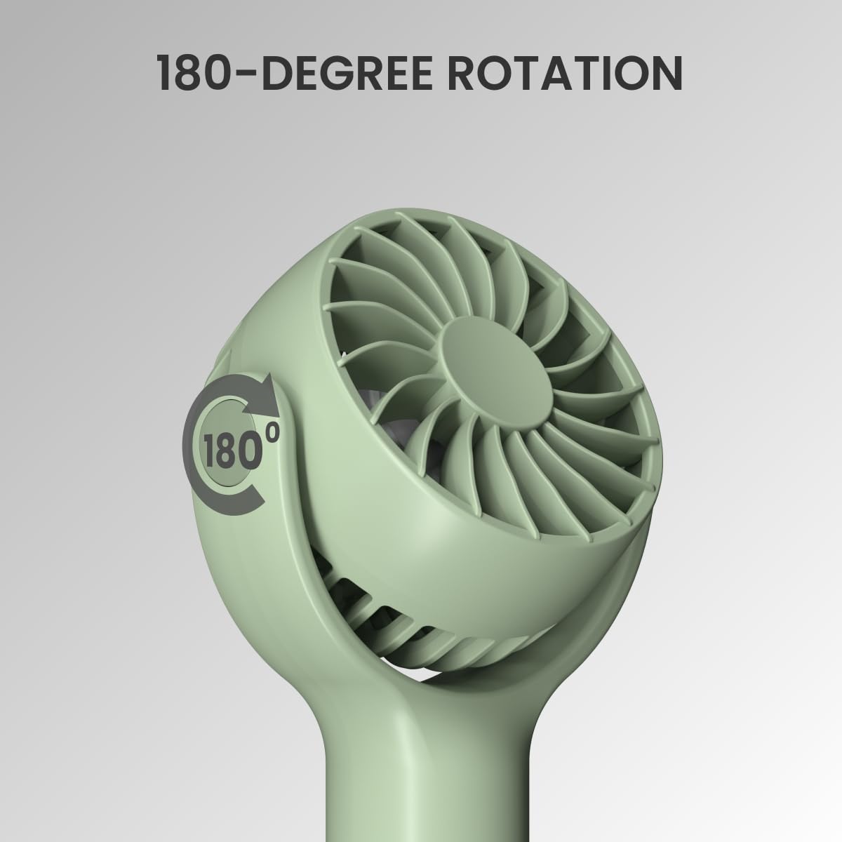 Green Toofan Mini portable rechargeable fan with 180 degree rotation for personal comfort with high-speed motor, long battery life, and adjustable angle support