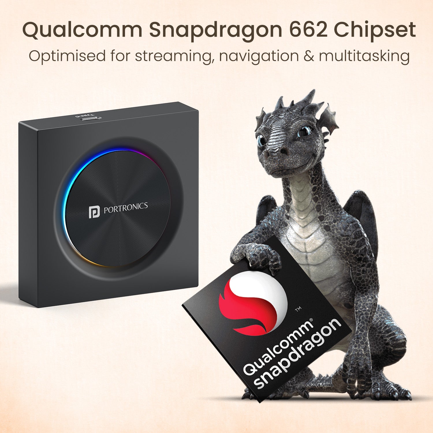 Tune Prime Snapdragon 662 car adapter with Qualcomm Octacore chipset delivering lag-free navigation car adapter performance, fast app response and stable wireless CarPlay and wireless android auto adapter connectivity with 4GB RAM 64GB storage CarPlay and micro SD expansion car adapter up to 512GB