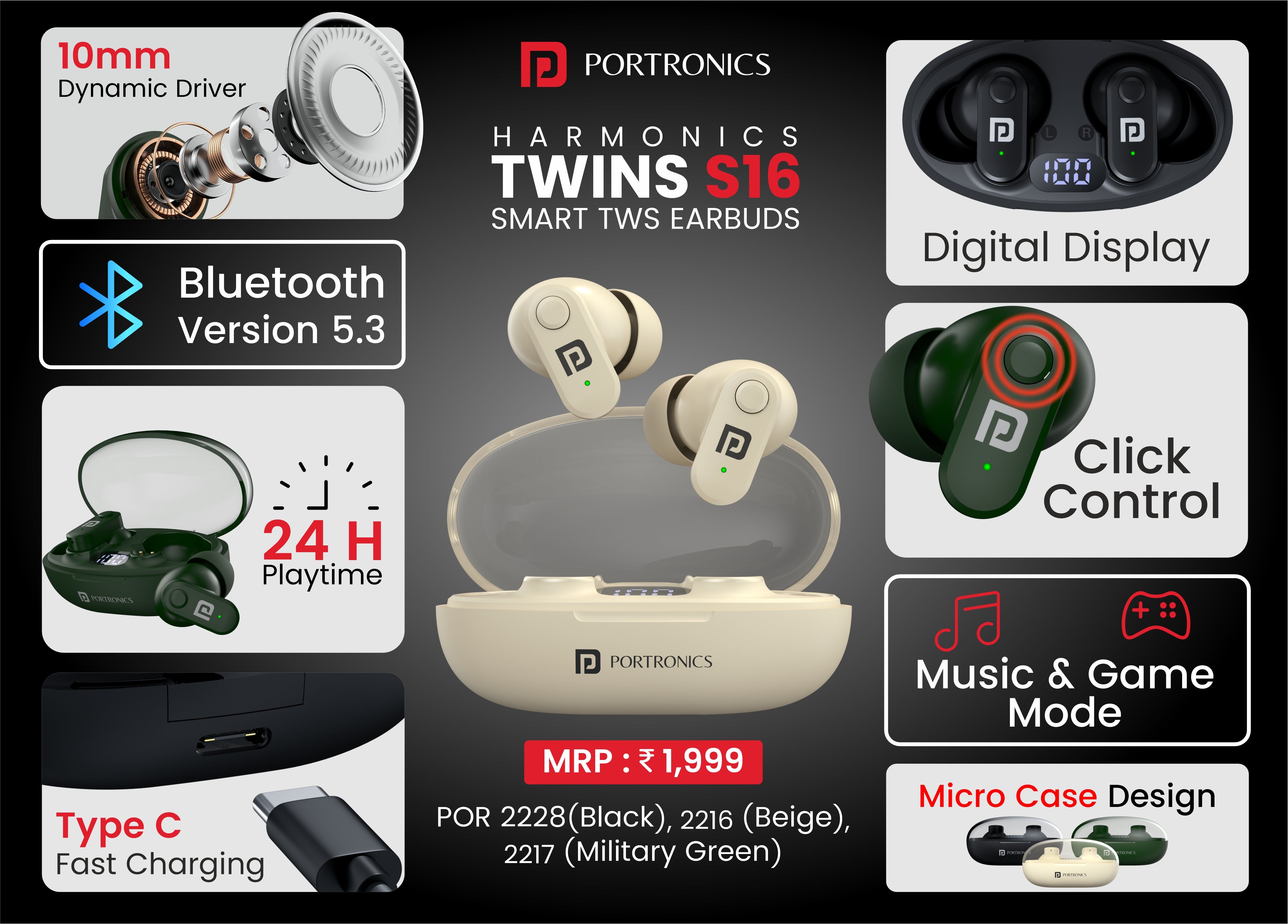 Buy Portronics Harmonics S16 Smart TWS Earbuds With Dual Mode