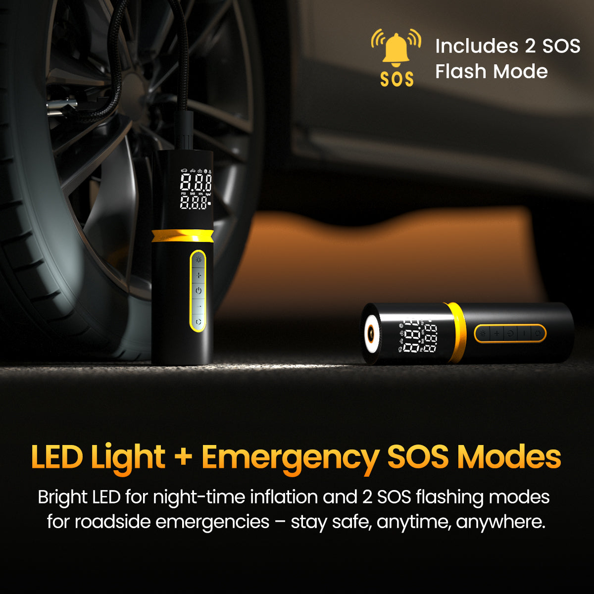 Vayu 5.0 Lite Corded Portable Tyre Inflator | Premium Air Pump by Portronics with 12V DC Cigarette Lighter Power | 150 PSI Rapid Inflation for Flat Tyres | Extra-Long 3-Meter Cord for Easy Reach Across SUVs & Sedans | Built-in LED Light for Night-Time Emergencies | Multi-Nozzle Kit for Cars, Motorcycles, Cycles & Sports
