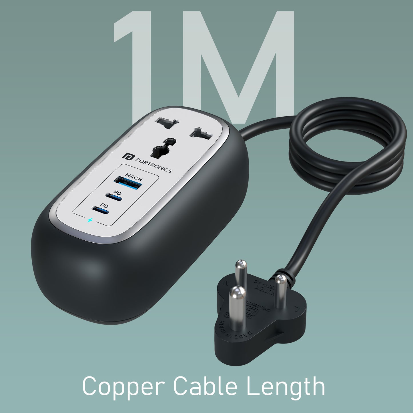 Black Volt 65 Pro USB Extension Cable | 1-meter copper extension cable with universal sockets for efficient charging and safe power distribution