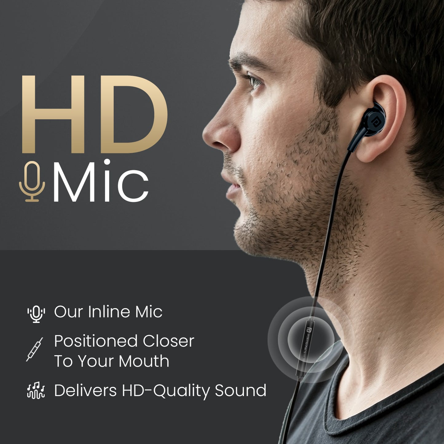 Wired earphones with mic for laptop – Portronics Conch Gamma features a snug fit, tangle-free experience, and inline controls for easy calling