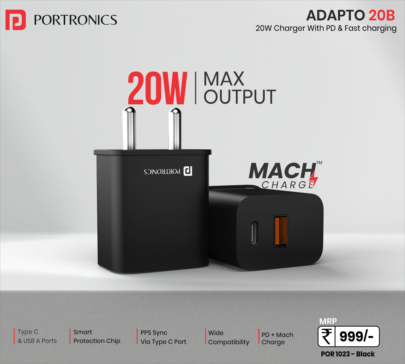 Adapto Code Buy Portronics Adapto 20B| 20W Fast Charger With Dual Ports
