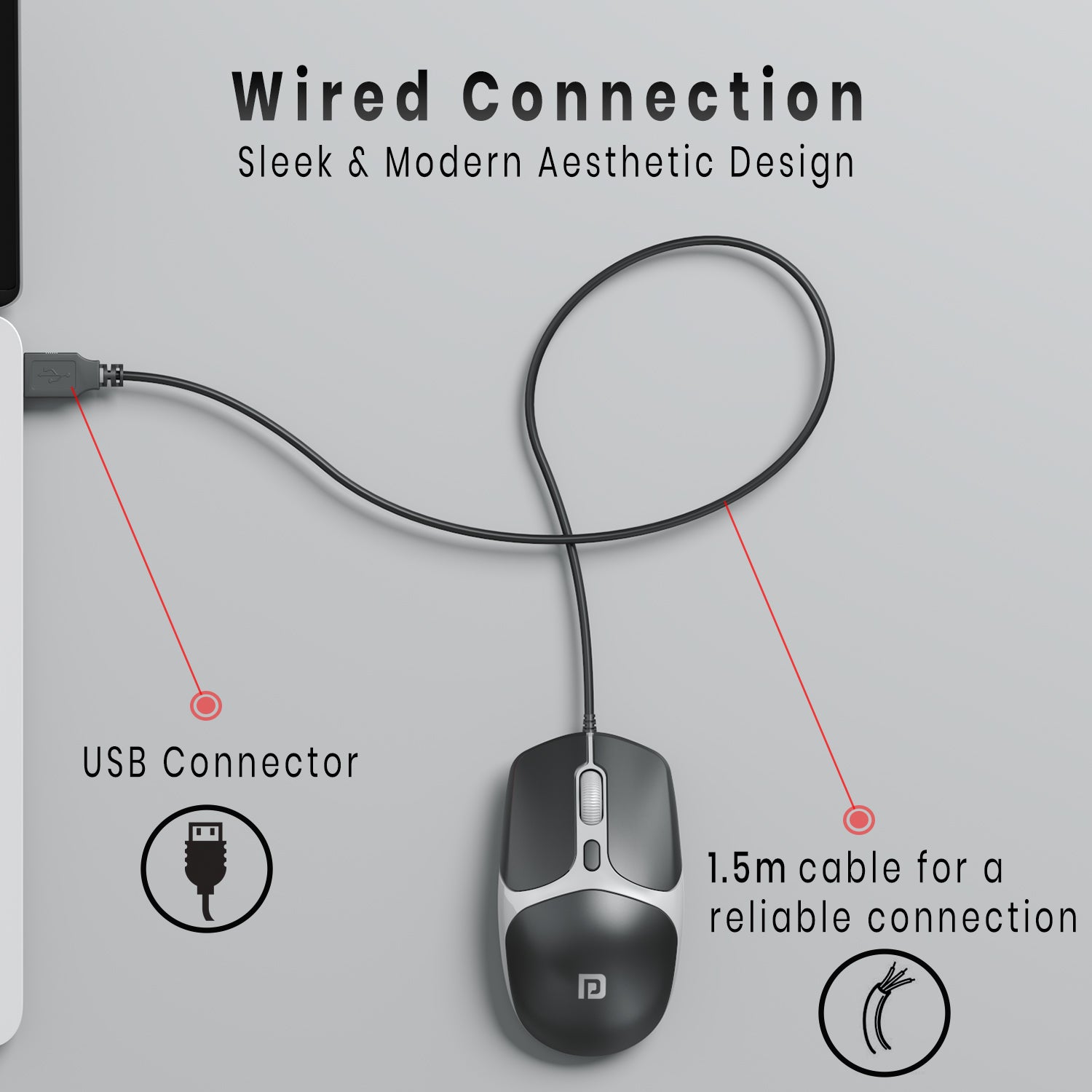 TOAD 103 wired mouse by Portronics featuring ultra-durable click life and 1.5-meter extended cable – top choice for optical mouse enthusiasts| best wired mouse for laptop
