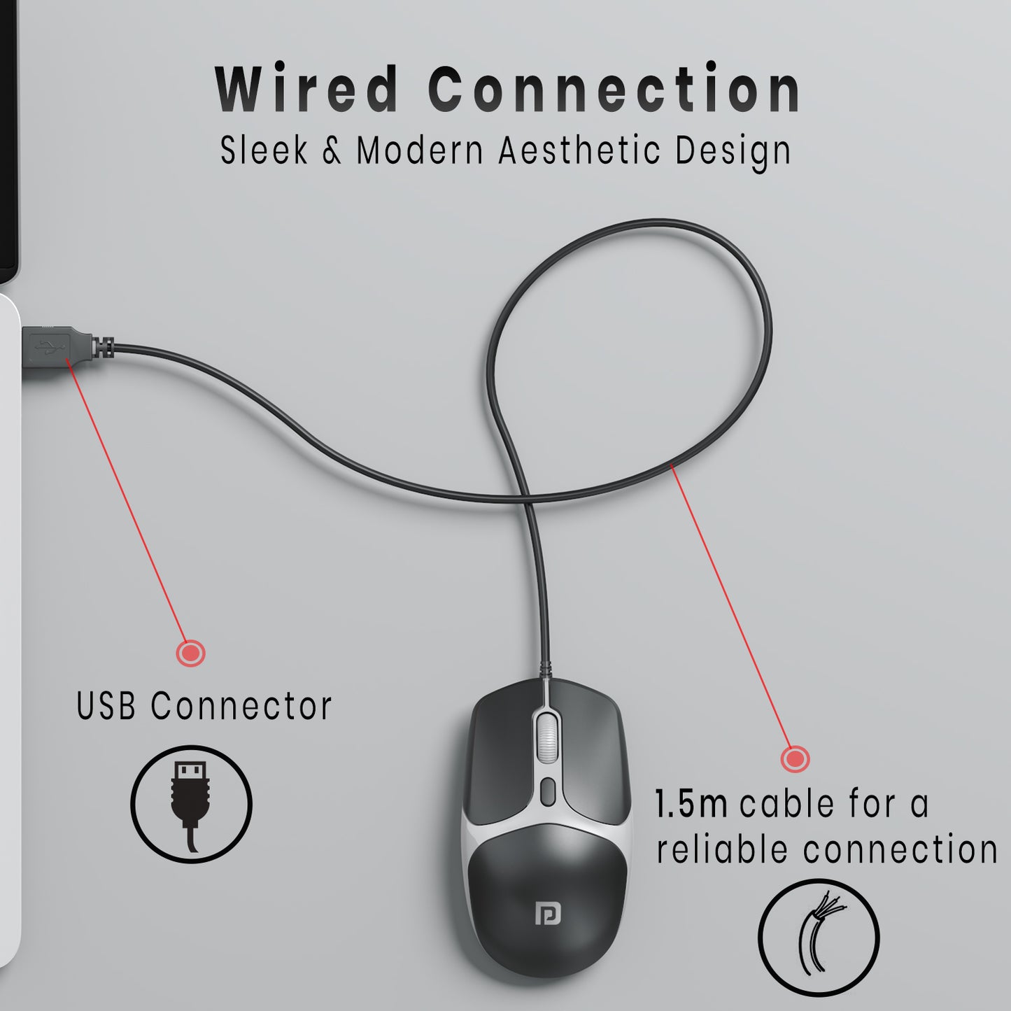 TOAD 103 wired mouse by Portronics featuring ultra-durable click life and 1.5-meter extended cable – top choice for optical mouse enthusiasts| best wired mouse for laptop