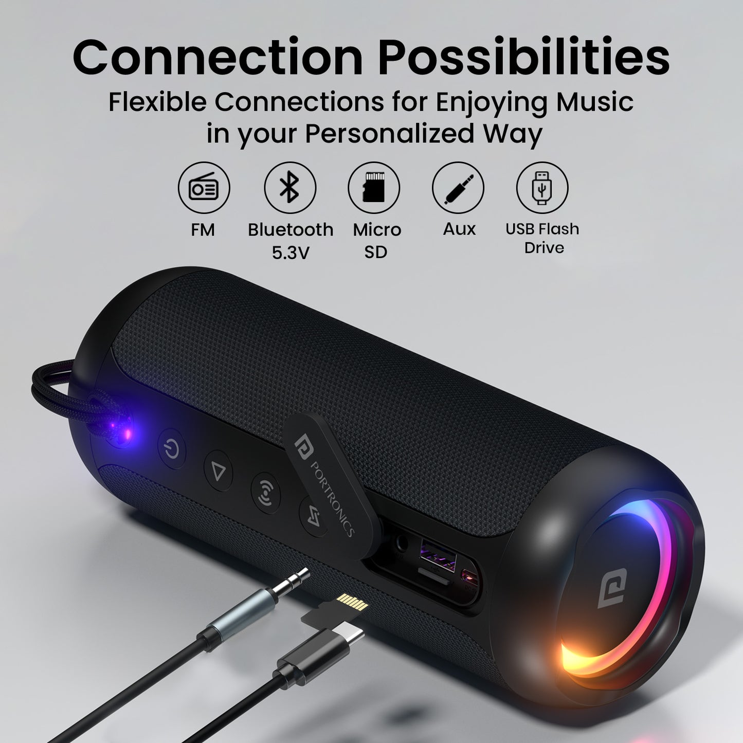 Black breeze 5 wireless speaker bluetooth | portable bluetooth wireless speaker with bluetooth 5.3, aux speaker input, usb, micro sd support and built-in speaker with fm radio