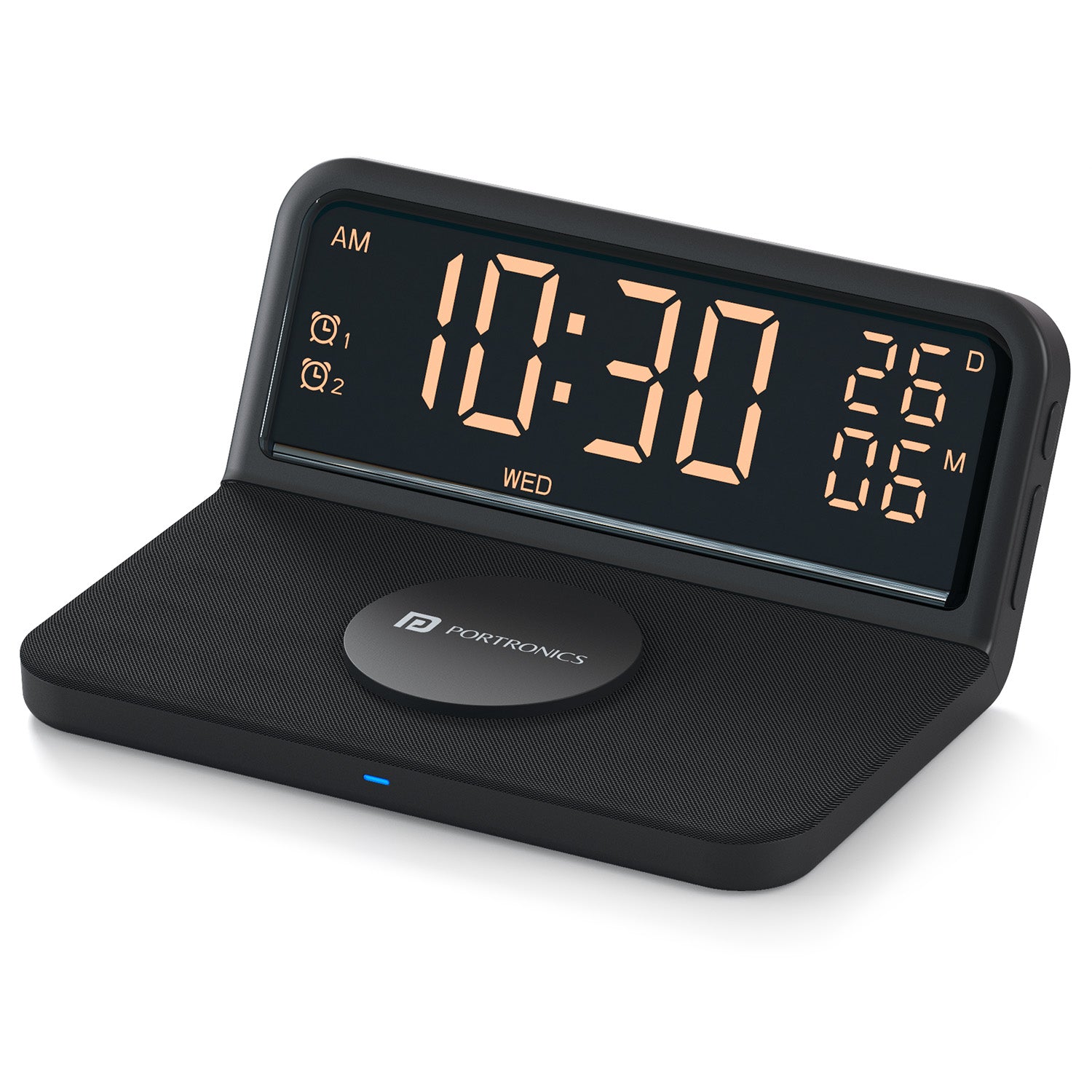Freedom 4E Wireless Charger with Alarm Clock | 15W Wireless Mobile Charging Pad with Dual Alarms and Dimmable LED Display | Soft Fabric Surface and Type-C Input for Stable Fast Charging | Best Wireless Charger in India for iPhone and Android