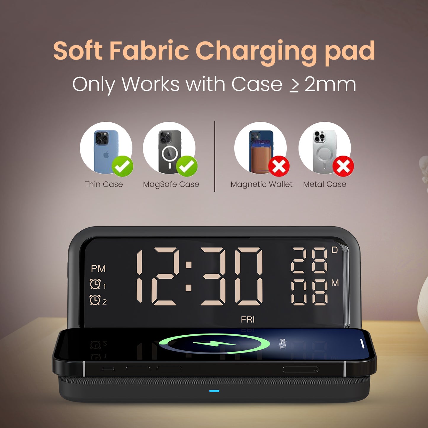 Wireless Charger with Alarm Clock and LED Display | Freedom 4E 15W Wireless Charger for iPhone and Android | Dimmable Time Display, Dual Alarms, and Stable Type-C Power Input | Best Magnetic Wireless Charger for iPhone in India