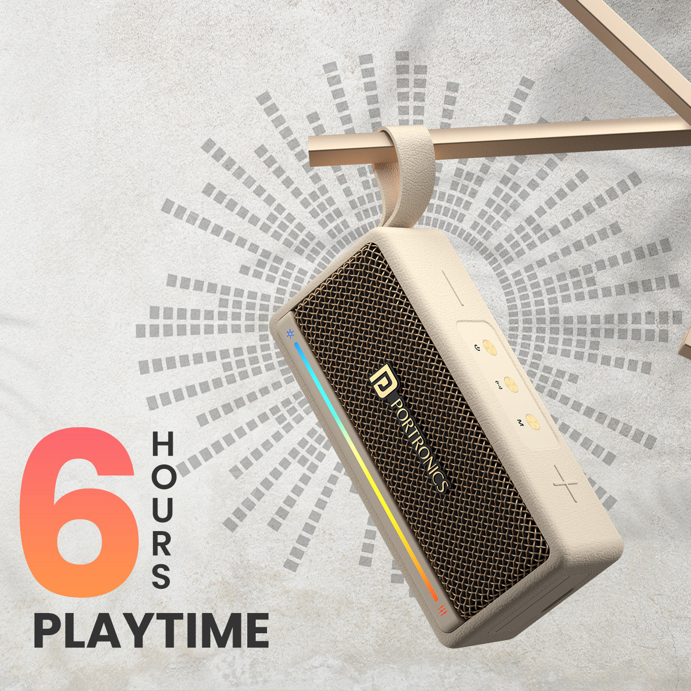 Beige harmony mini portable bluetooth speaker | 6 hours playtime mini wireless speaker | outdoor adventures and long commutes portable mini speaker | best bluetooth speakers with all day battery life