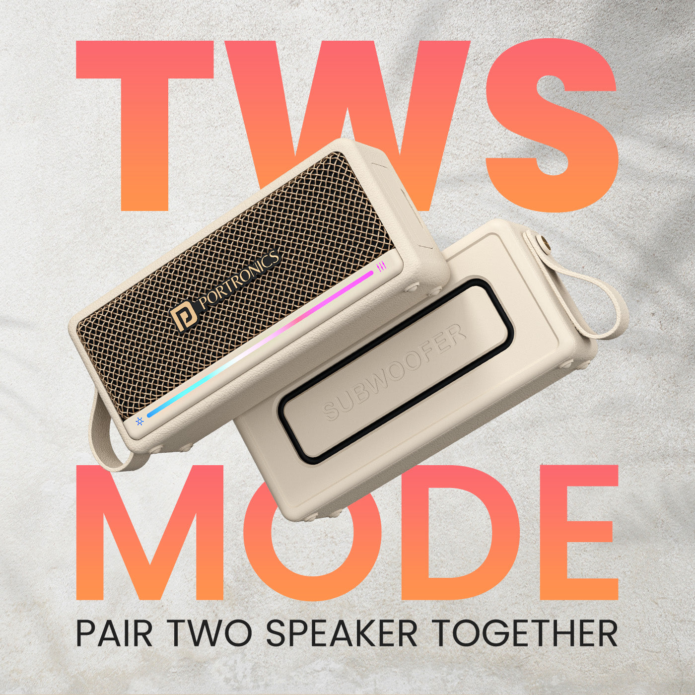 Beige harmony mini mini speaker | tws mode pair two wireless speakers bluetooth | double the bass and wider soundstage portable bluetooth speaker | wireless bluetooth speaker with true wireless stereo pairing