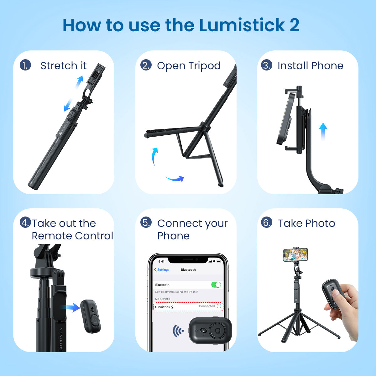 Shop Portronics Lumistick Smart Selfie Stick with Tripod Online