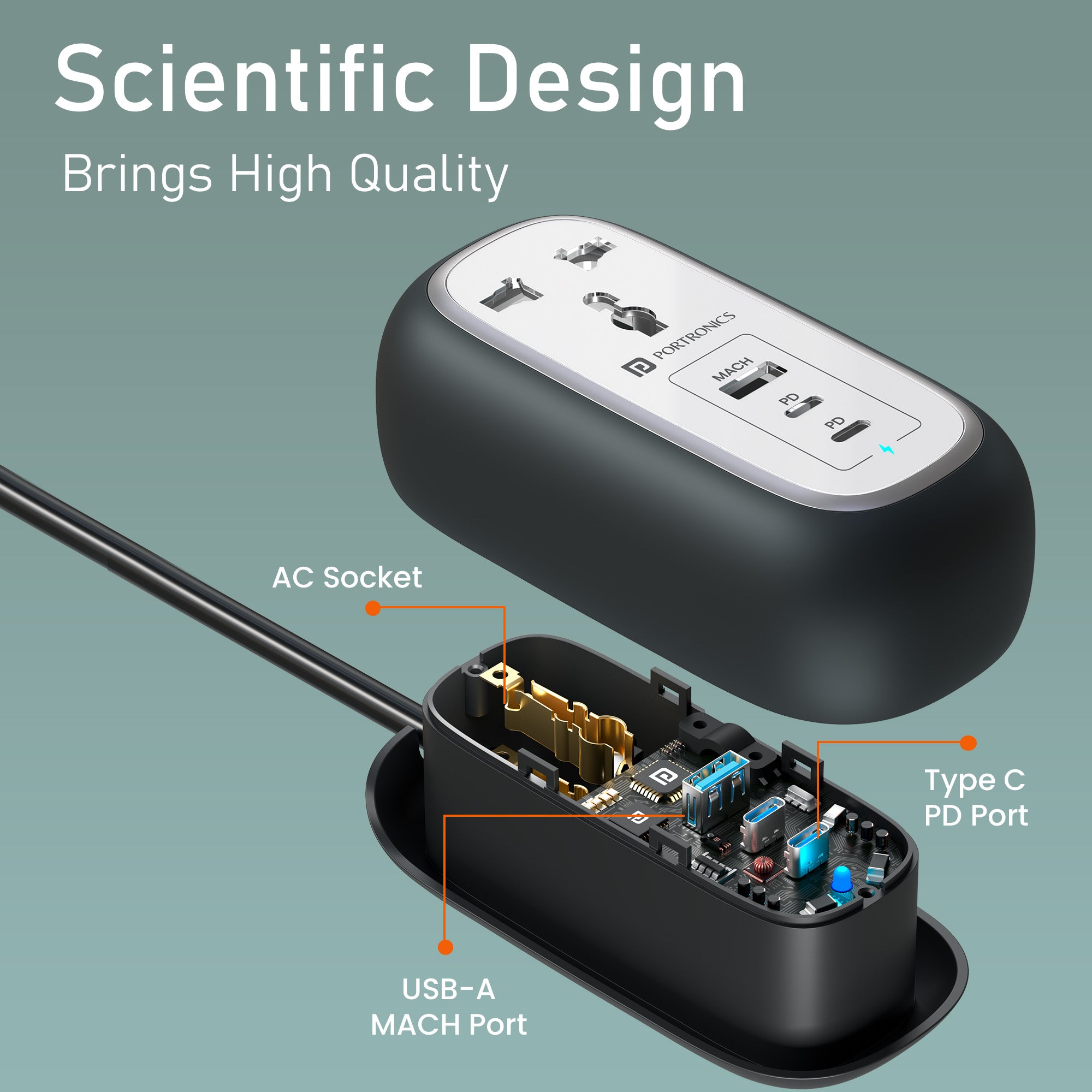 Black Volt 65 Pro Multi Port Charger | Modern USB charger with AC sockets and fast charging output, ideal for smart homes and desktop setups.
