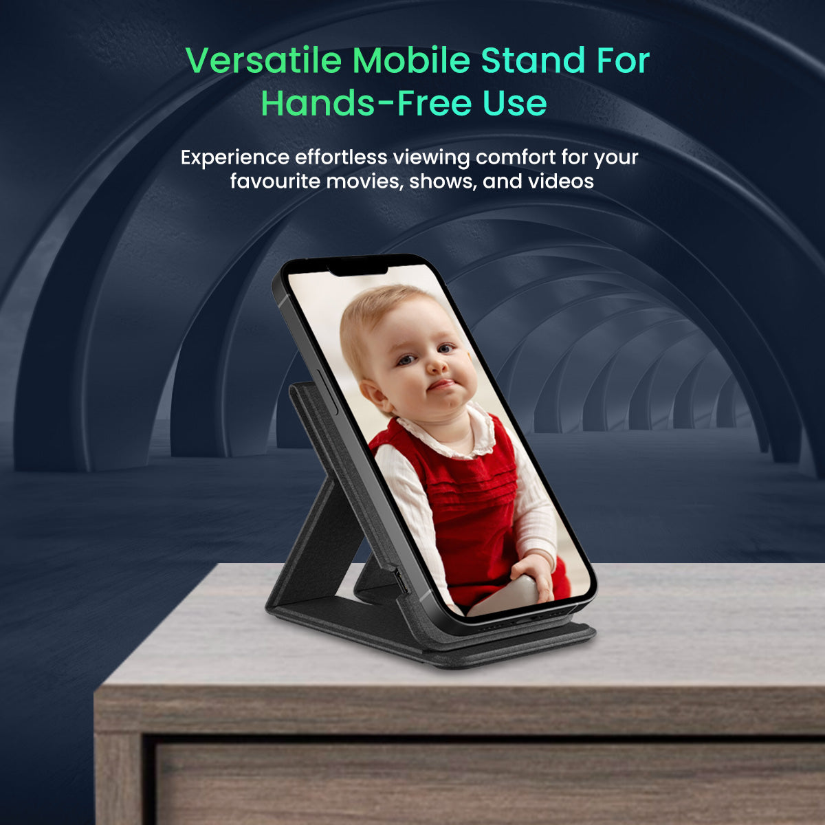 Black Portronics Freedom Fold Wireless Charging Stand | Great for video calls using vertical and horizontal stand modes with non-slip base | wireless charging stand for hands-free use