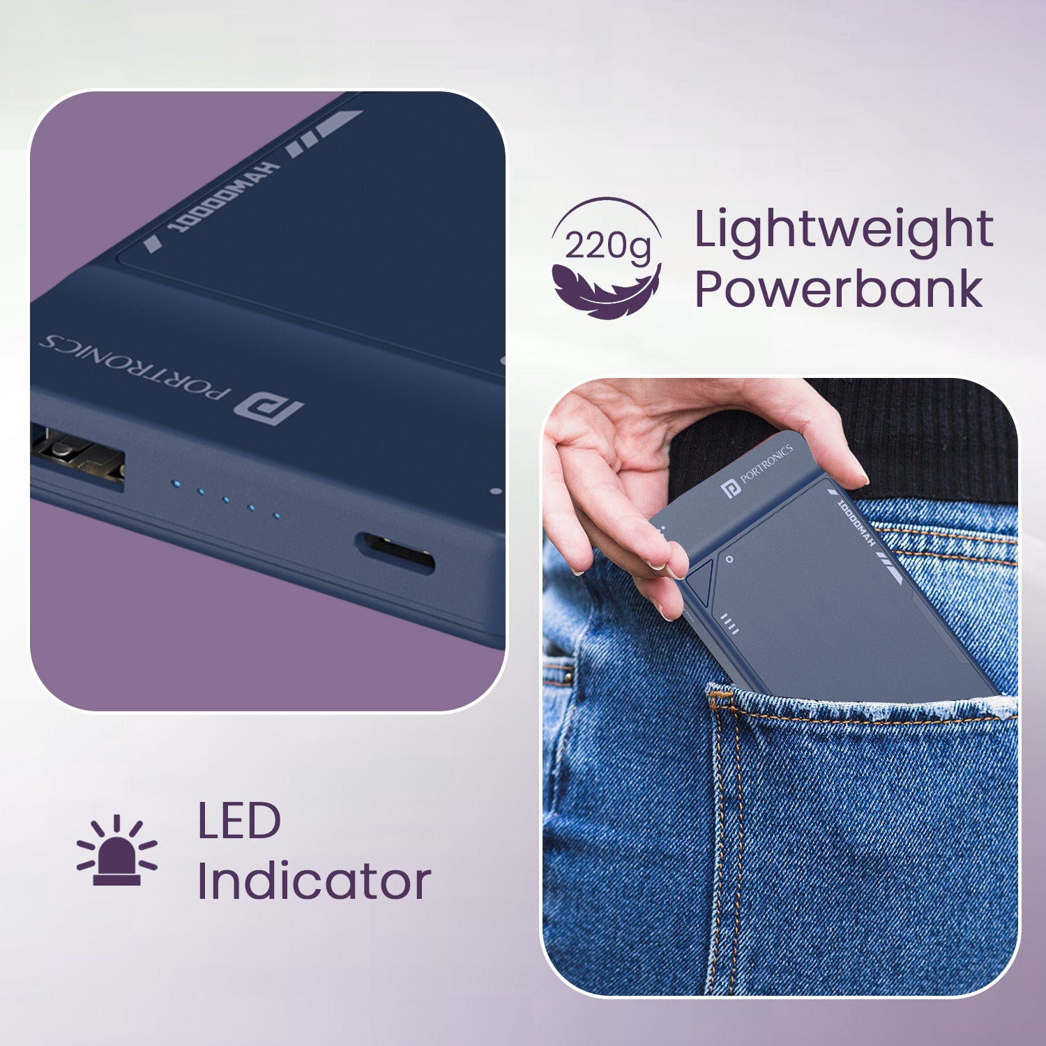 Blue Portronics Luxcell UNO 10K Pocket Power Bank | Lightweight and pocket-friendly for students and commuters | This pocket power bank fits effortlessly into small bags while delivering full-day backup.
