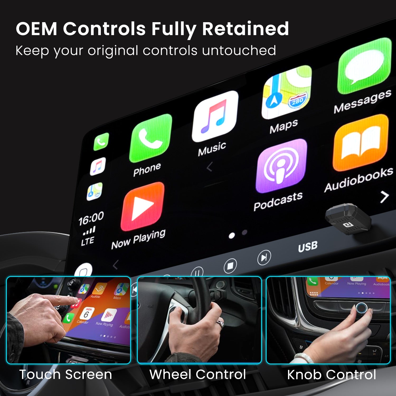 Portronics Tune Lite | Compact Wireless Car Receiver & Bluetooth Dongle for Car USB | Supports Apple CarPlay, Android Auto, and Smart Audio Functions | Must-Have Car Accessory for Modern Vehicles
