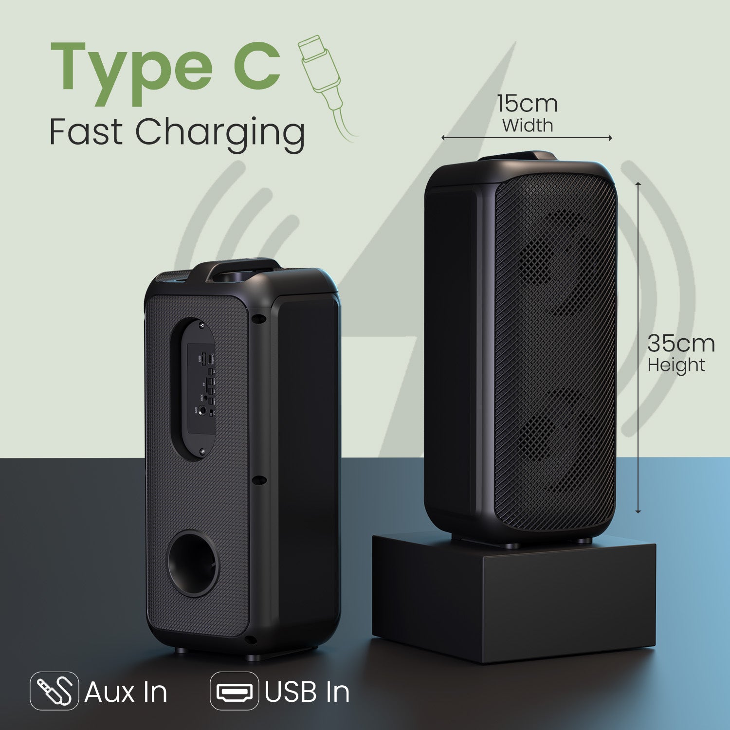 Premium audio portable party speaker Portronics Rumble with built‑in MIC option, karaoke speaker with wireless mic support, and high-quality Bluetooth wireless sound with Type‑C fast charging