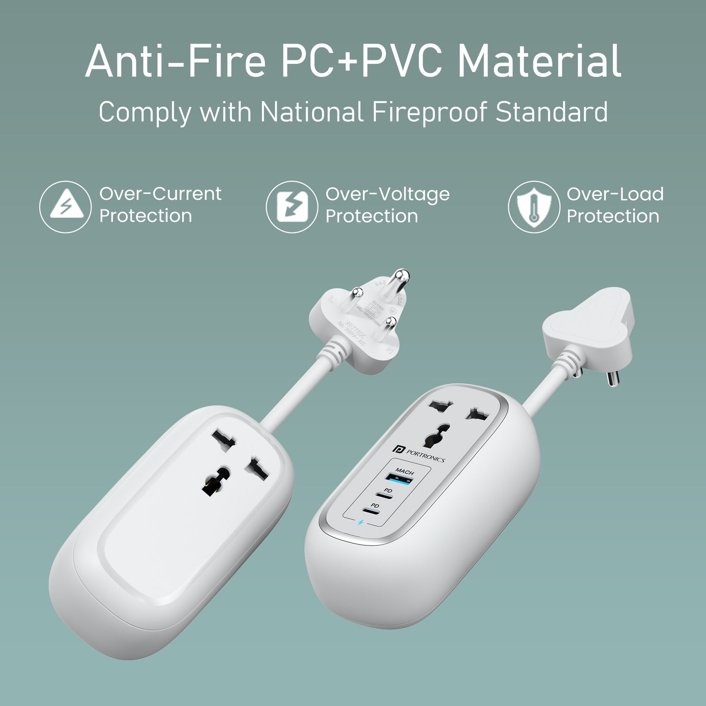 White portronics Volt 65 Pro Portable Power Plate | Compact power extension box with 1500W AC output and advanced over-current safety features.
