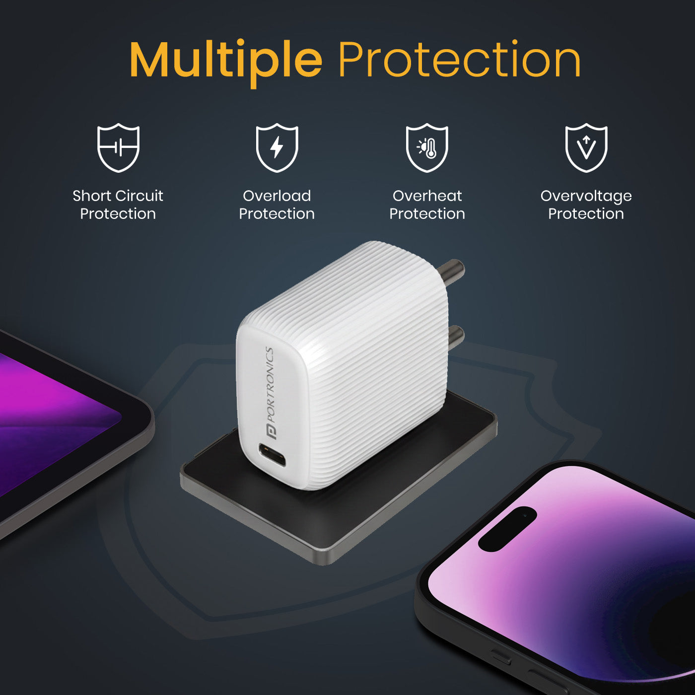 portronics adapto 20x universal adapter | compact type c pd fast charging adaptor with advanced circuit protection | charging adapter for everyday mobile charging needs