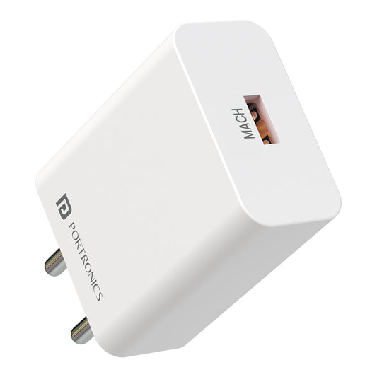 portronics adapto 22a wall charger | mach usb-a port with dual pin wall plug | daily home smartphone powering | best 22w usb-a charger online