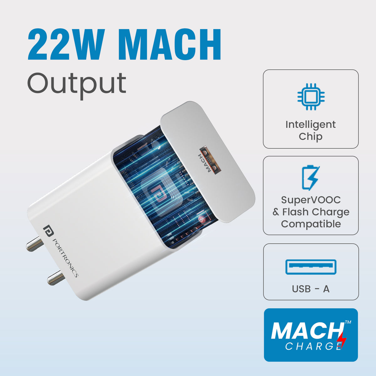 portronics adapto 22a smart chip charger | integrated intelligent chip regulating optimal power delivery | safe and efficient battery charging | best android charger with intelligent chip