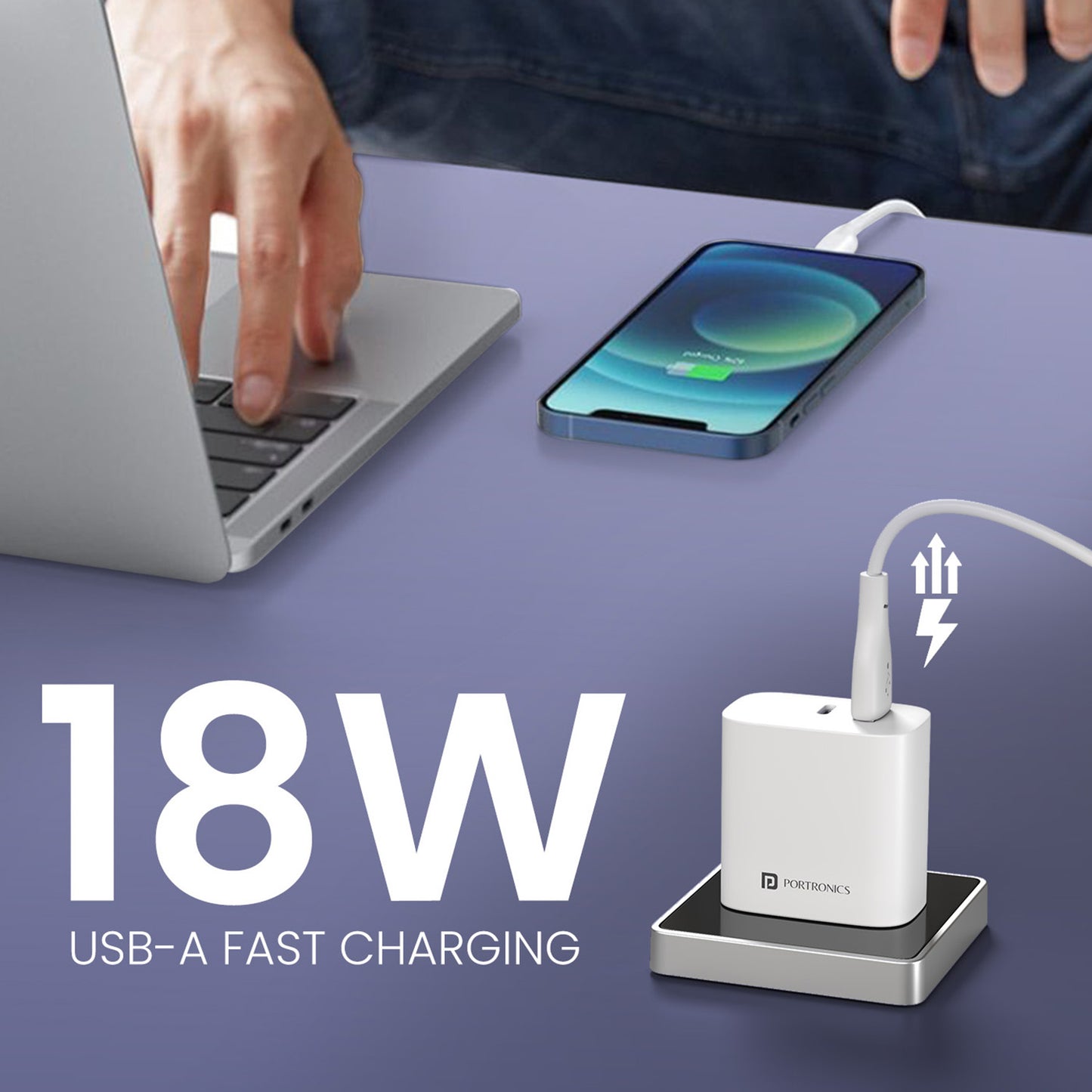 portronics adapto 45 plus 18w usb-a output port for fast charge phone charger and multi charger use | charging adaptor with dual port output for charging multiple devices without compromising performance | reliable usb charger and charger adapter with built-in safety protection