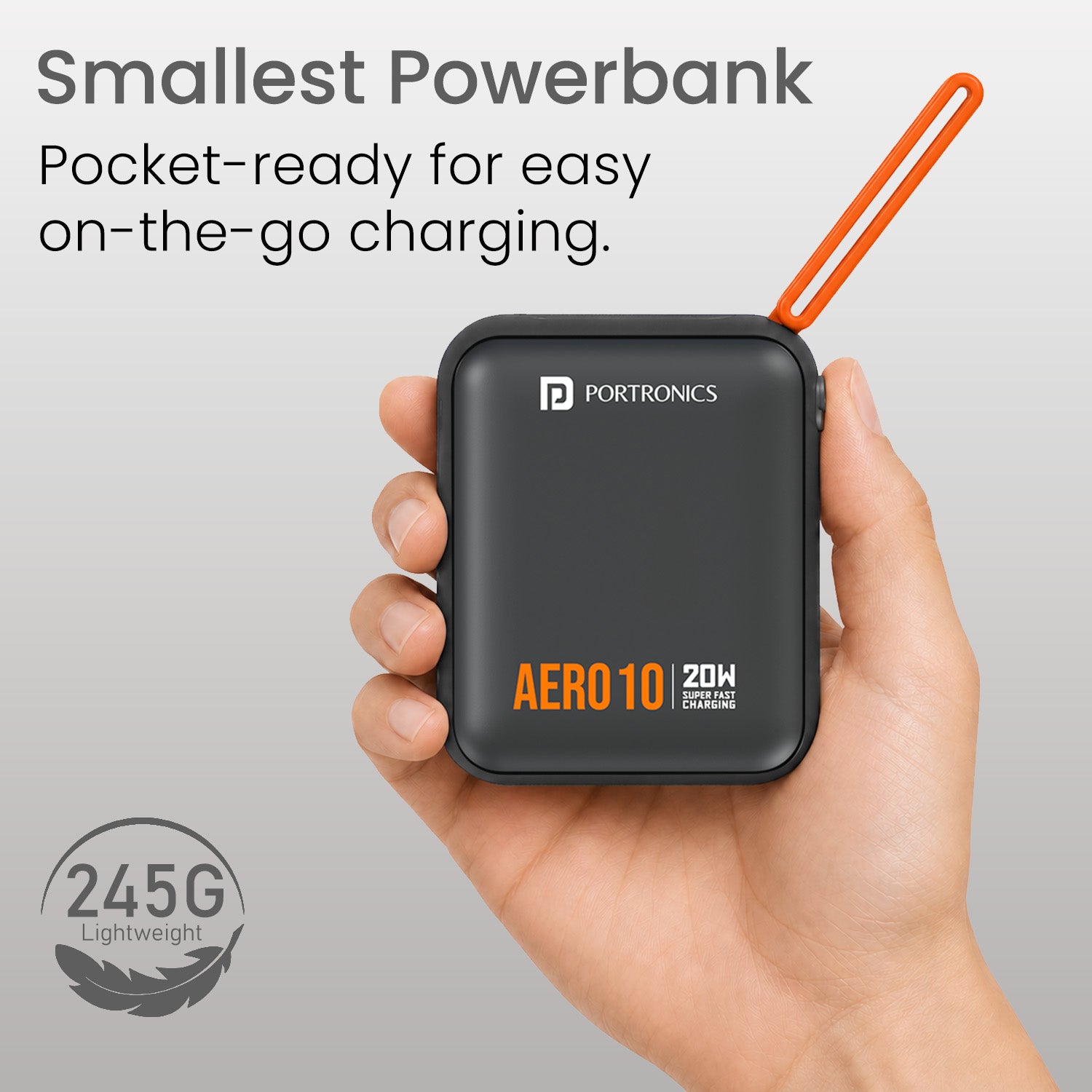 Black portronics aero 10k smallest power bank | ultra-lightweight pocket size design for on-the-go fast charging | pocket power bank for student daily use travel and outdoor mobile charging | is portronics aero 10k the smallest 10000mah power bank in india
