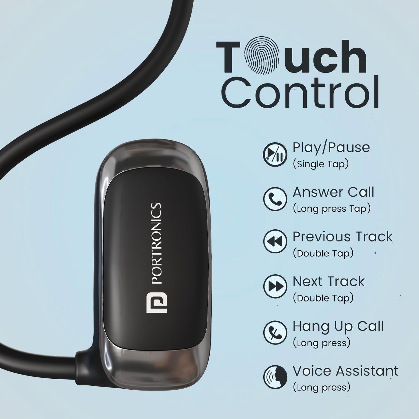 portronics aero tune neckband headphones with touch control | play pause answer call voice assistant with single and double tap | best neckband earphones for calling with easy touch controls
