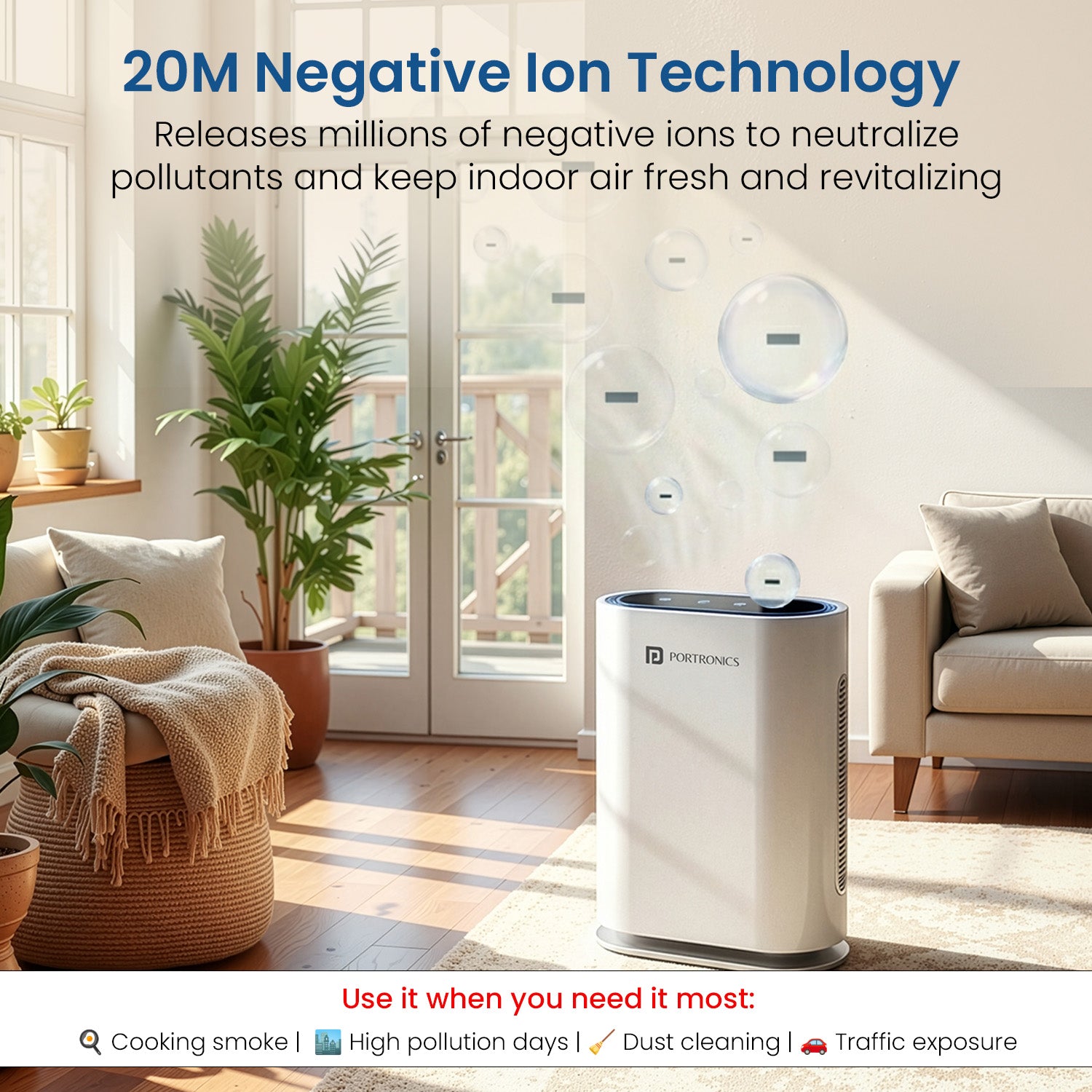 portronics air x air purifier with uv sterilization | hepa filter with ionizer | best air purifier with 20m negative ion technology to neutralize germs and airborne pollutants
