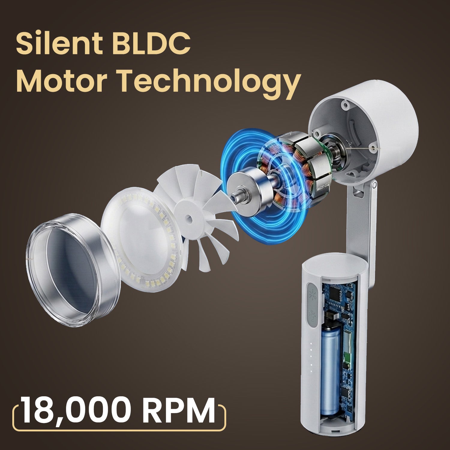 portronics airlo 18000 rpm fan with bldc motor | silent bldc fan with high-speed motor technology | mini rechargeable fan with powerful and quiet airflow | best 18000 rpm silent bldc portable fan