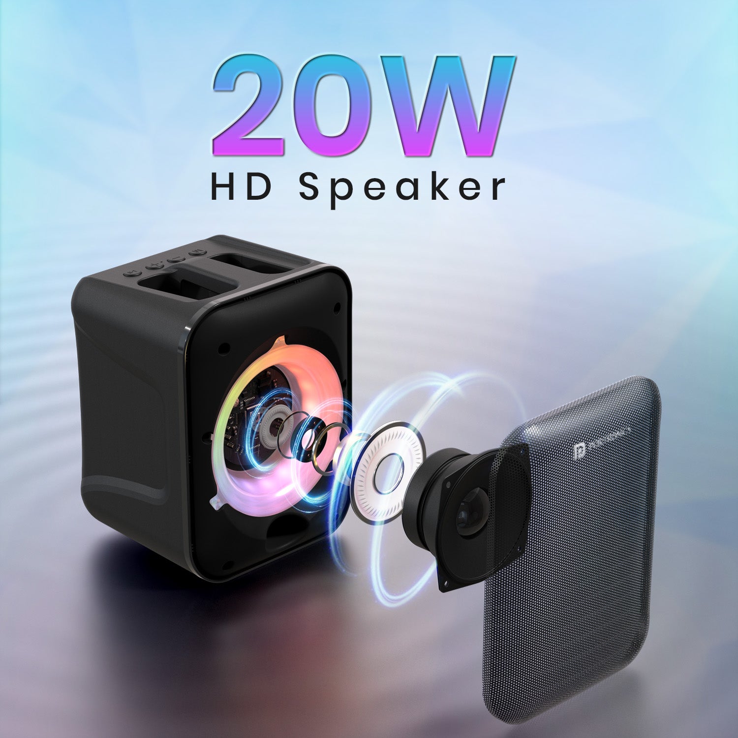 Black portronics apollo one 20w bluetooth speaker | high performance acoustic driver delivering clear treble and bass 20w speaker | producing loud and clear audio for small rooms party bluetooth speaker | high power 20w bluetooth speaker for clear sound
