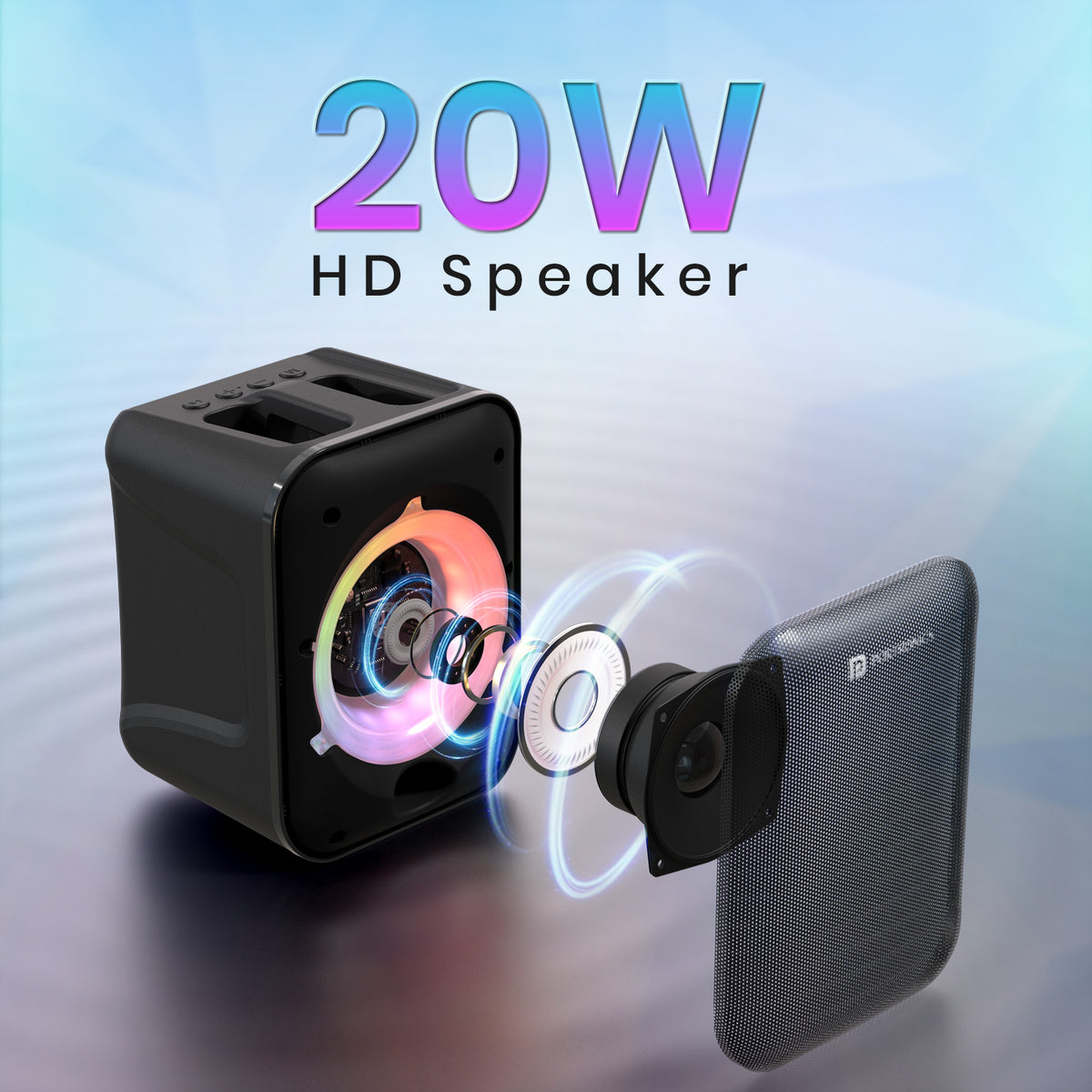 Black portronics apollo one 20w bluetooth speaker | high performance acoustic driver delivering clear treble and bass 20w speaker | producing loud and clear audio for small rooms party bluetooth speaker | high power 20w bluetooth speaker for clear sound