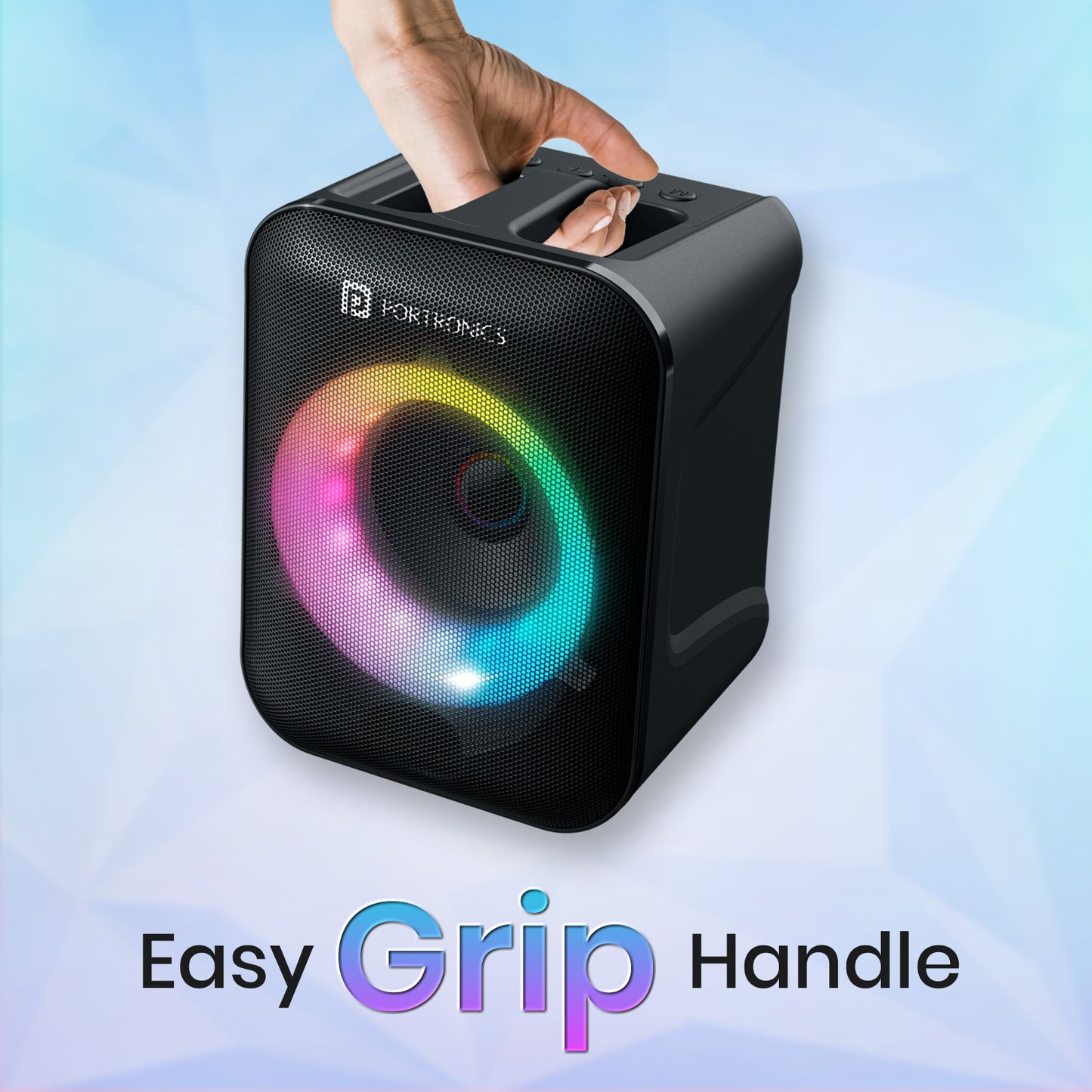 Black portronics apollo one portable bluetooth speaker | integrated carrying handle for easy transportation wireless speakers | carrying music to picnics and outdoor events portable party speaker | portable bluetooth speaker with built in handle