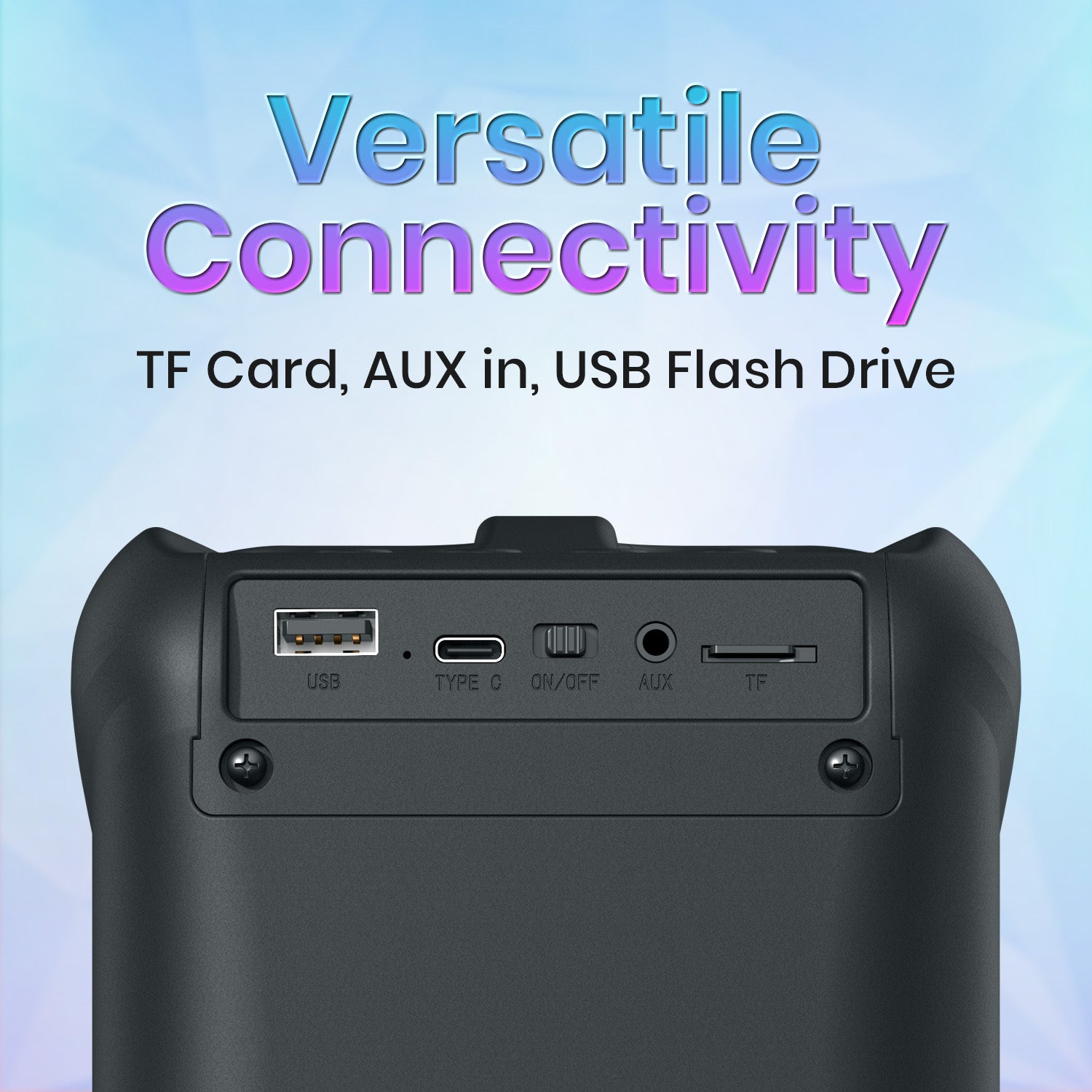Black portronics apollo one usb speaker | multiple input ports including auxiliary and memory card slots aux speaker | playing offline playlists from flash drives and cards music speaker | portable speaker with usb and sd card slots