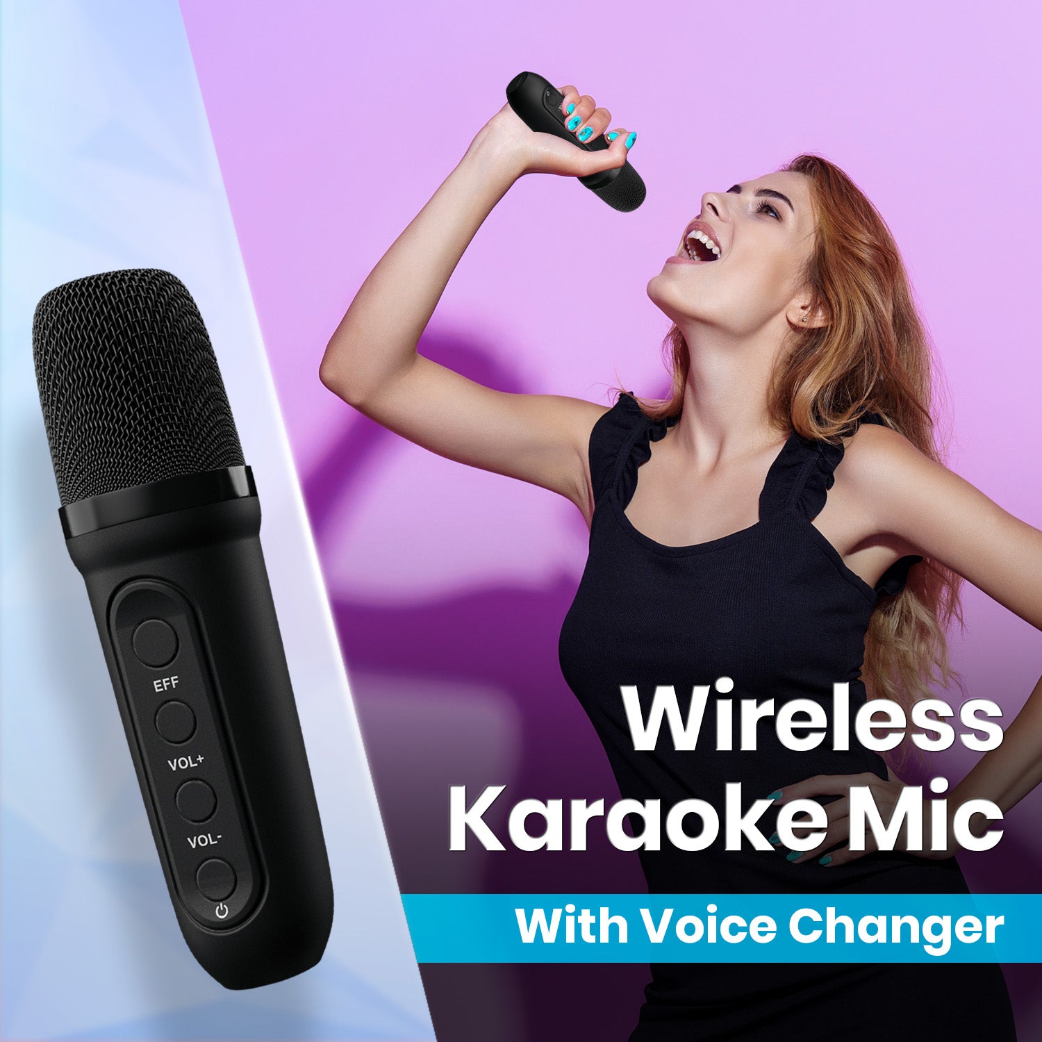 Black portronics apollo one wireless microphone speaker | wireless handheld microphone with voice changing function voice changing speaker | practising singing and hosting fun karaoke nights wireless karaoke speaker | voice changing speaker with wireless mic for kids