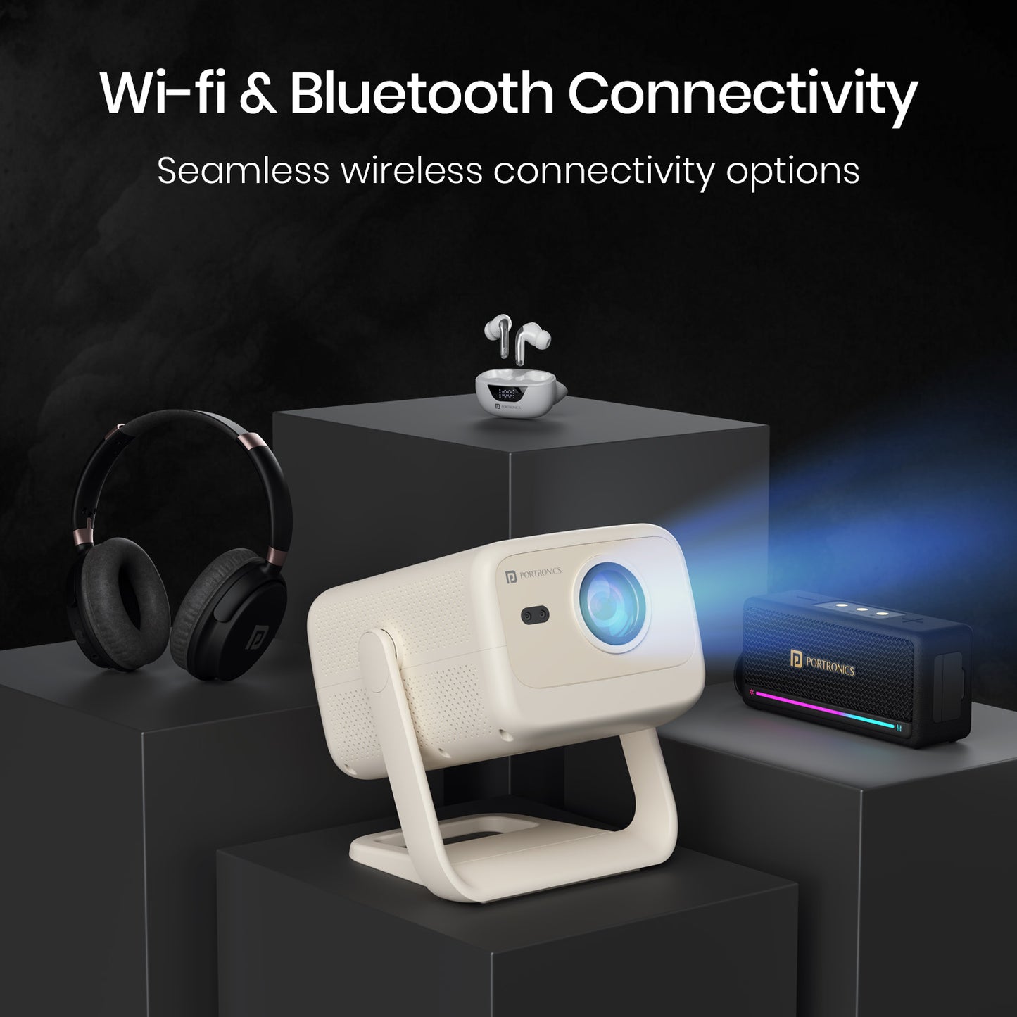 Portronics Beem 480 smart bluetooth projector has multiple connectivity options| blutooth portable projector for office| best wifi projector online at best price