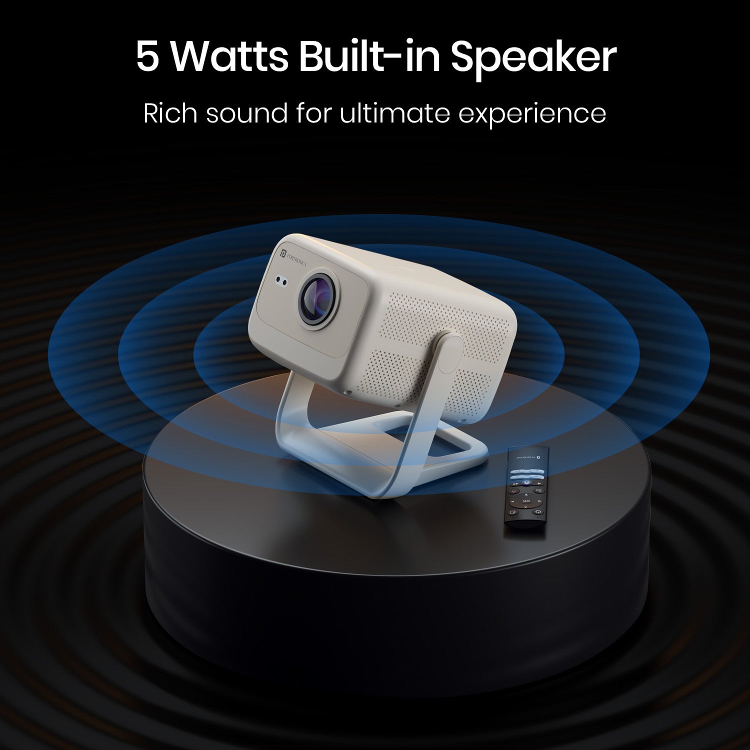 Portronics Beem 480 smart bluetooth led projector come with 5 watt built-in-speakers for rich sound| best wifi projector in India