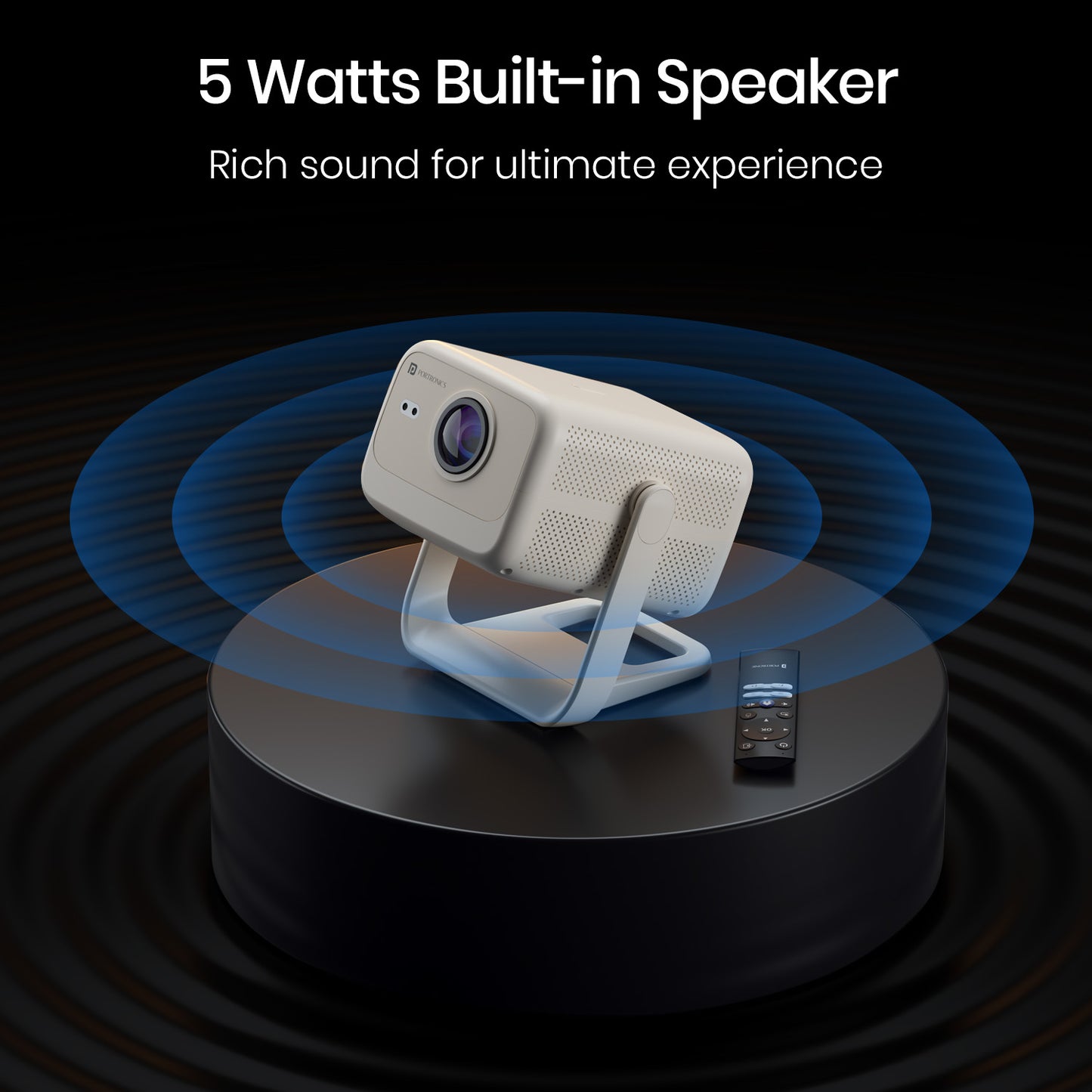 Portronics Beem 480 smart bluetooth led projector come with 5 watt built-in-speakers for rich sound| best wifi projector in India