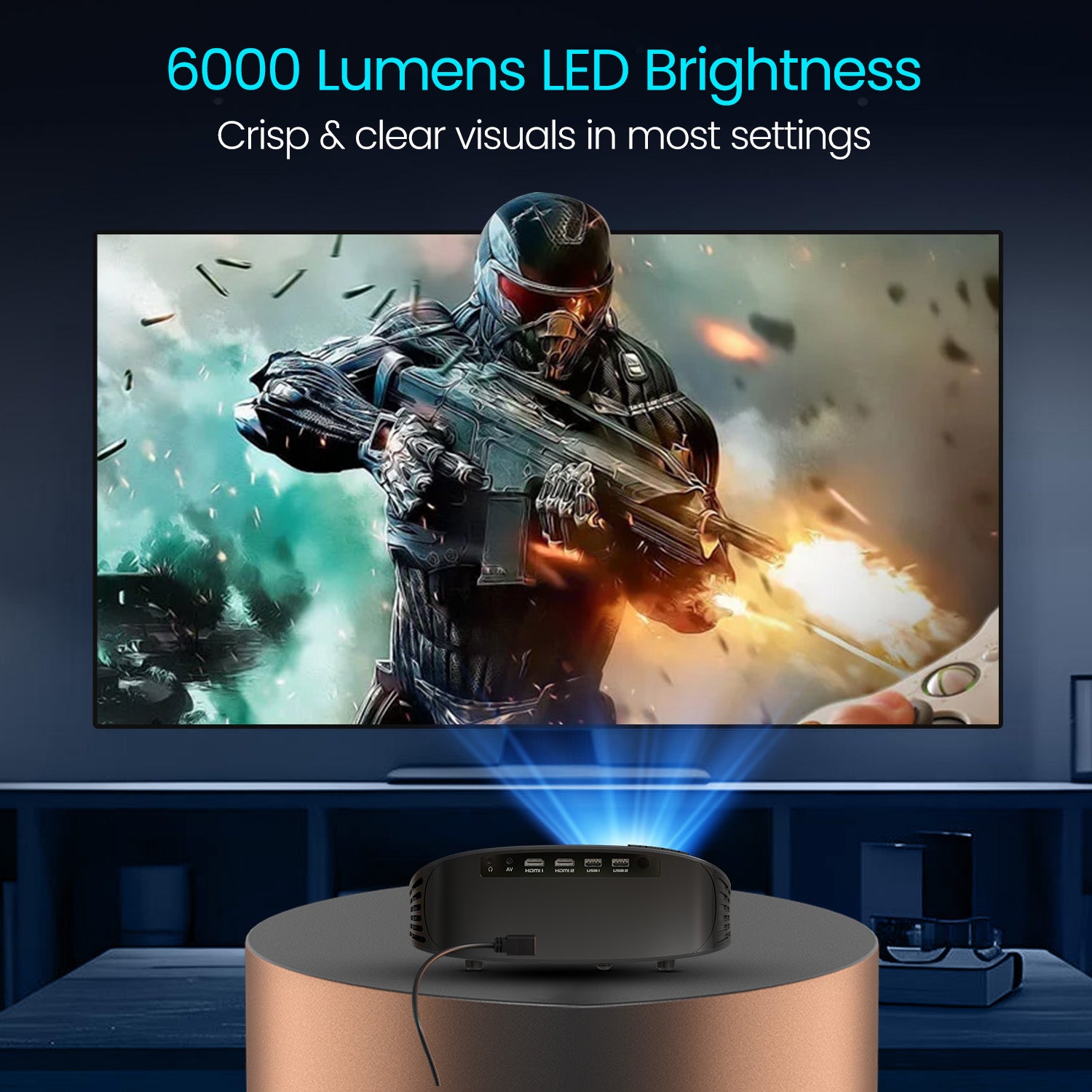 portronics beem 490 smart led projector for home | ultra-bright led projector with 150 inch screen size, built-in 5w speaker and wireless screen mirroring | projector with speakers for home theatre setup