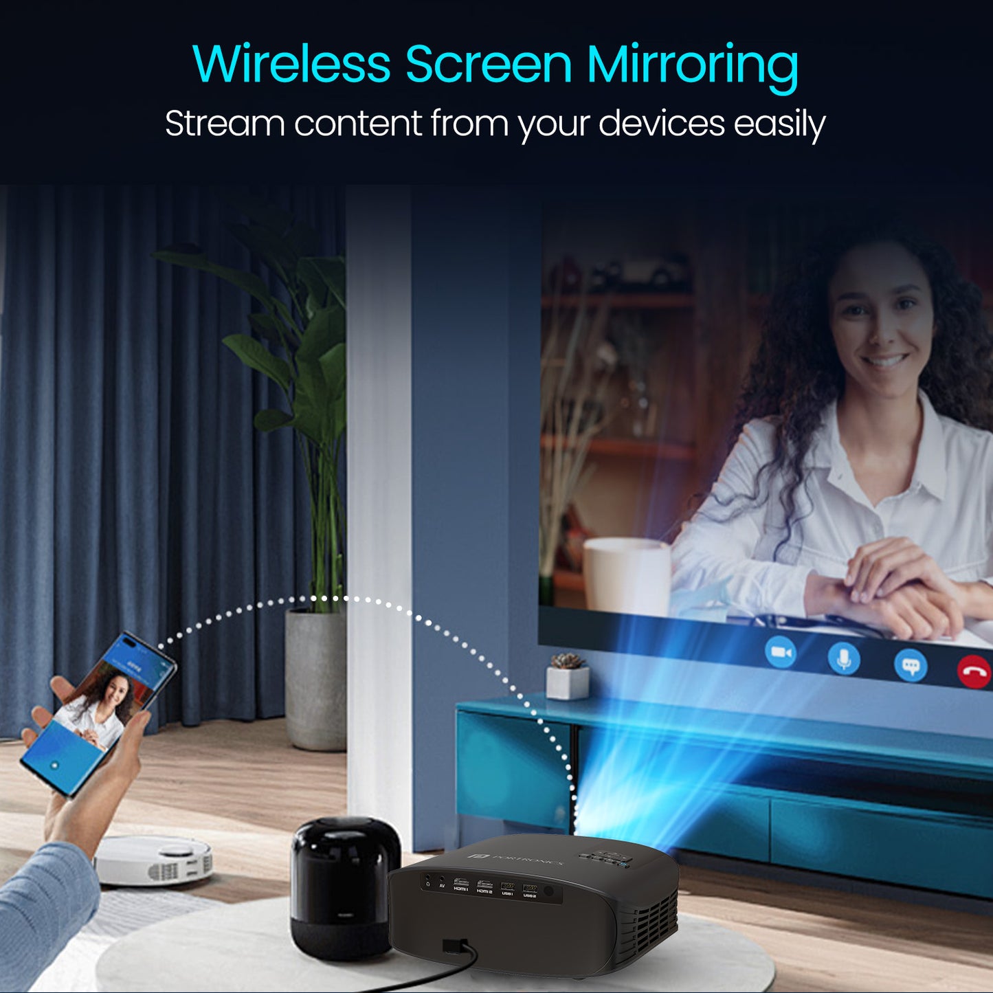 portronics beem 490 smart led projector portronics | wireless screen mirroring from mobile tablet and laptop | projector led solution with competitive projector price in india