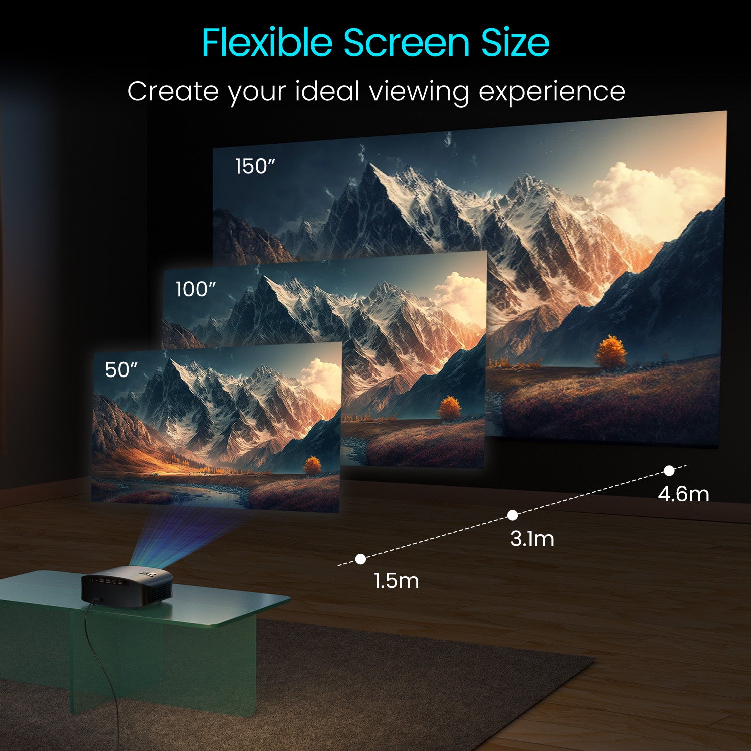 portronics beem 490 smart portable 4k projector | full hd led home projector with android os and 150 inch cinematic screen | projector for home offering immersive big screen viewing