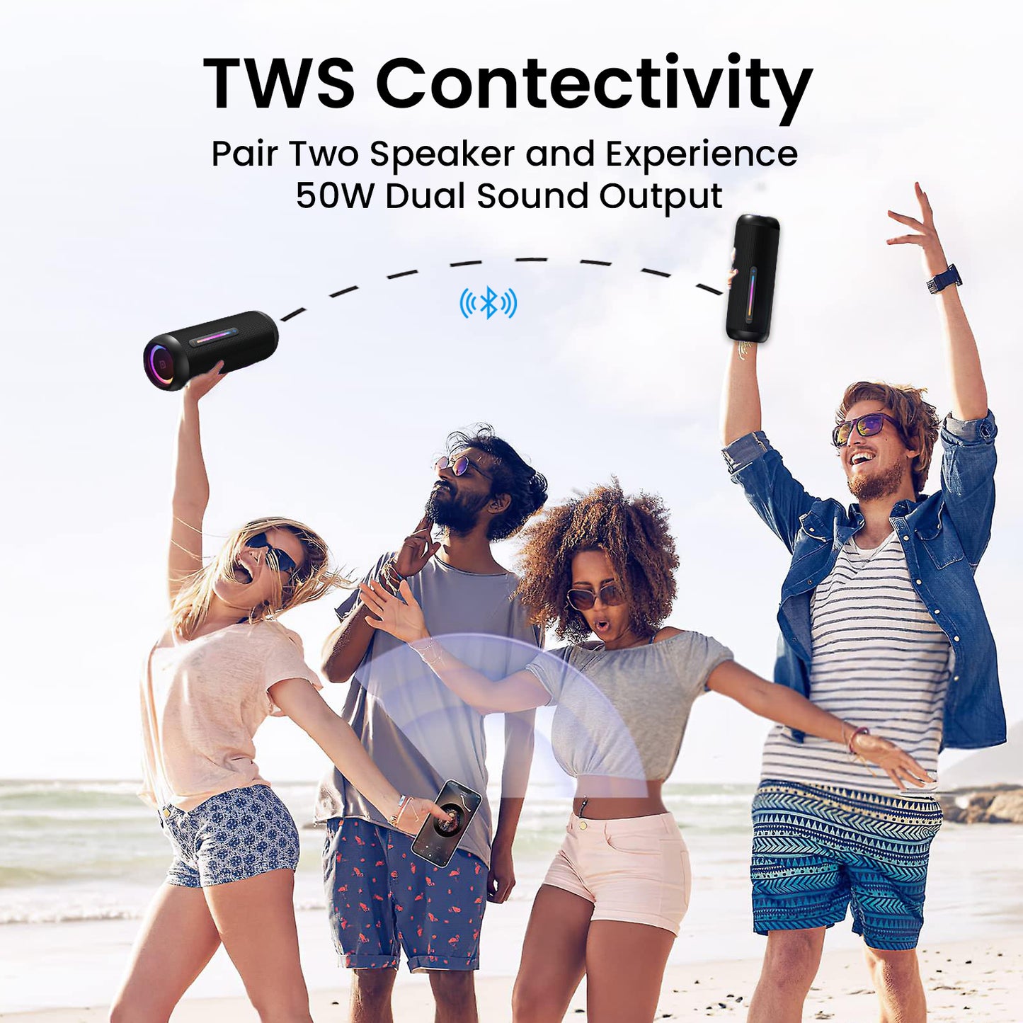 Black portronics bluetooth speakers | breeze 5 wireless speaker with tws pairing, dual sound output, best bluetooth speakers experience for home and outdoor parties