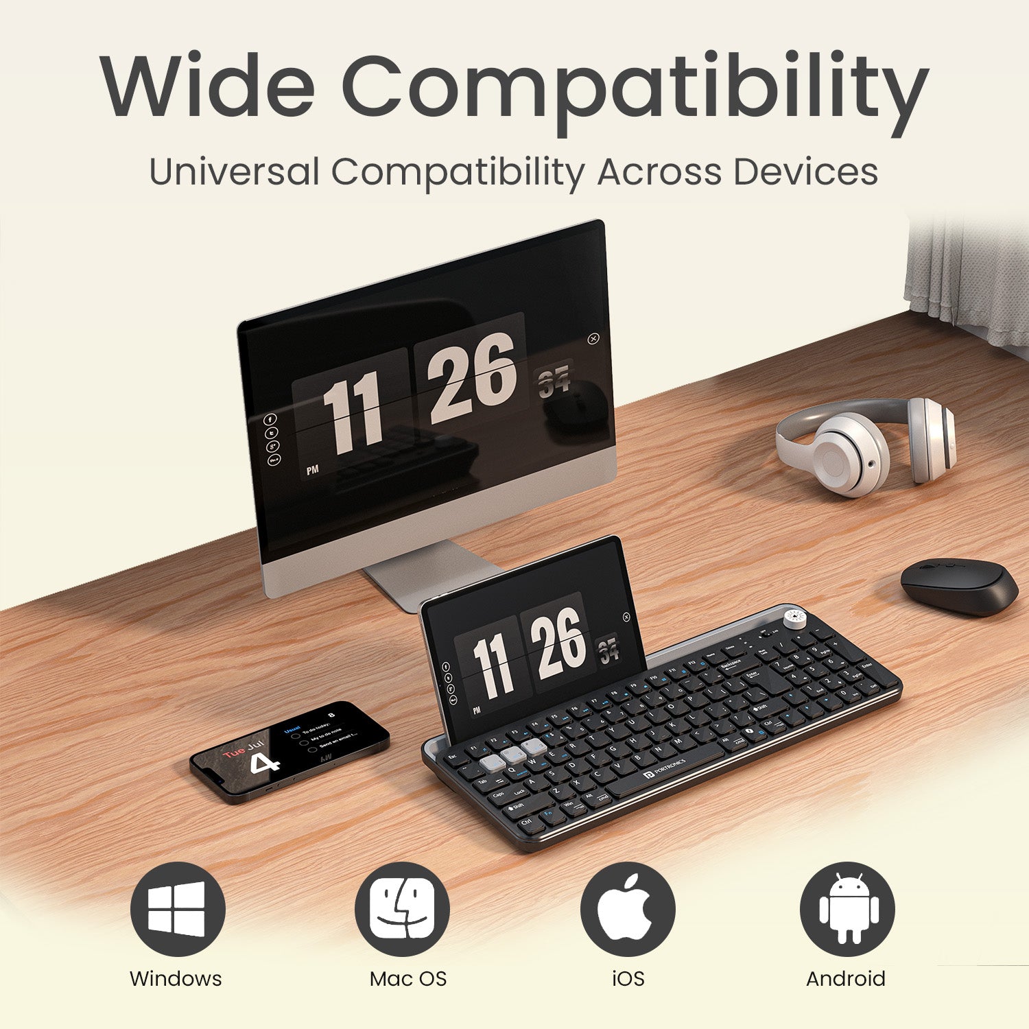 Black portronics bubble 4.0 wireless keyboard with wide compatibility across windows mac os ios and android devices | bluetooth keyboard for tablet laptop and computer with universal device support | keyboard laptop online with cross-platform wireless connectivity for all major operating systems