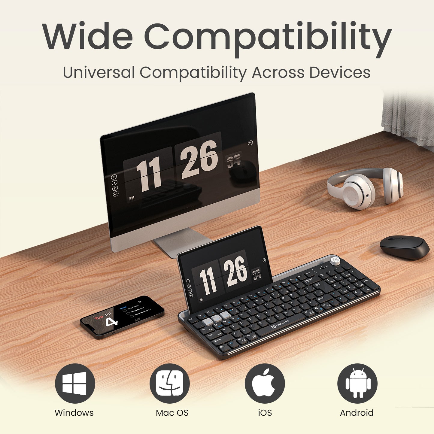 Black portronics bubble 4.0 wireless keyboard with wide compatibility across windows mac os ios and android devices | bluetooth keyboard for tablet laptop and computer with universal device support | keyboard laptop online with cross-platform wireless connectivity for all major operating systems