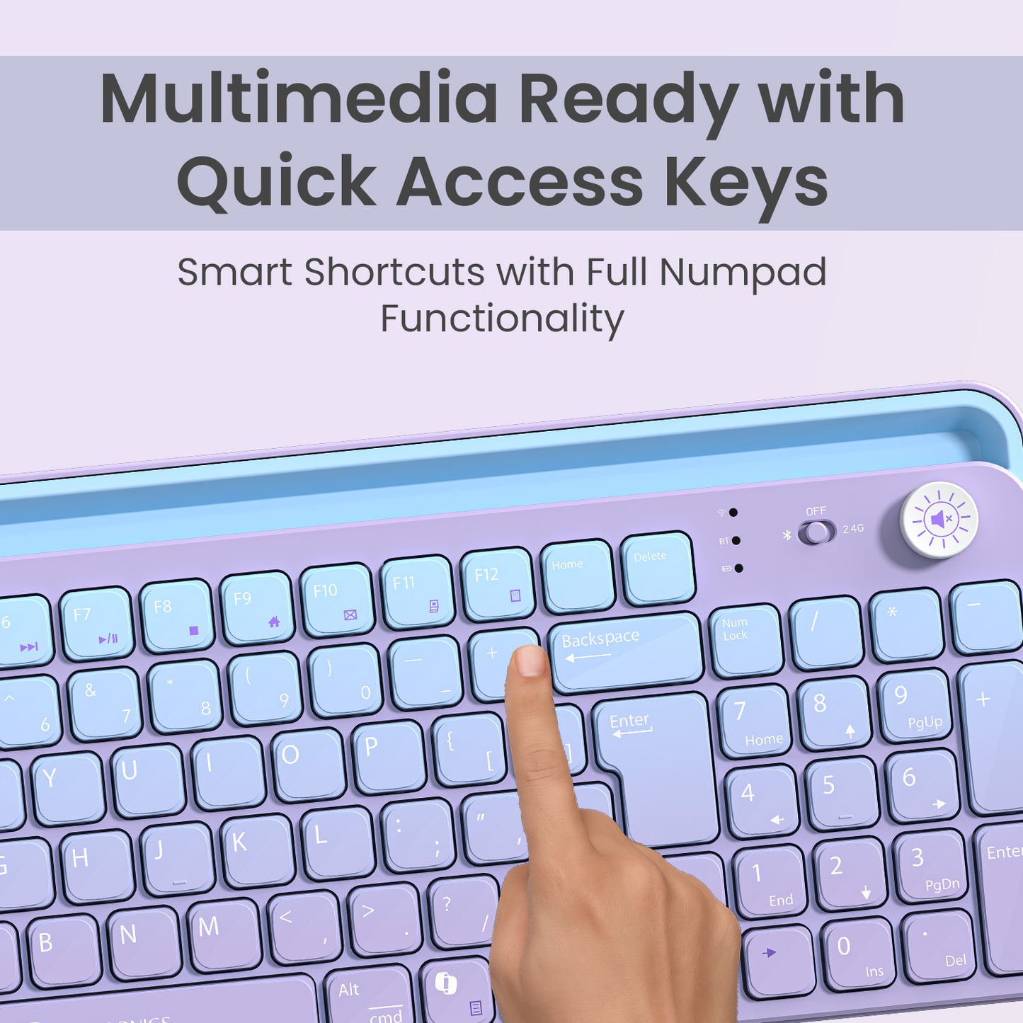 Purple portronics bubble 4.0 full-size wireless keyboard with numpad multimedia keys and microsoft co-pilot shortcut for enhanced daily productivity | keyboard for laptop and tablet keyboard with numeric keypad for faster data entry and office calculations | wireless keyboard with numpad and smart shortcut keys for computer keyboard and keyboard laptop users