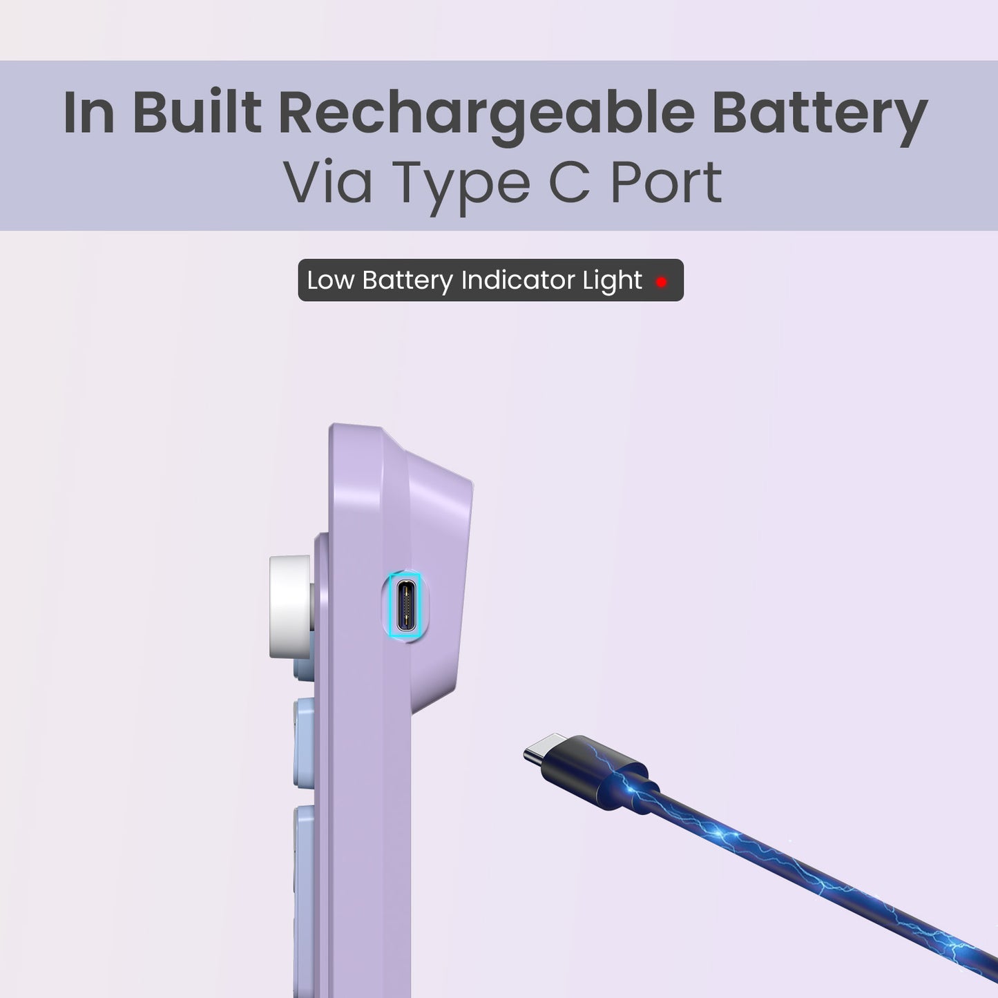 Purple portronics bubble 4.0 rechargeable wireless keyboard with type-c port in-built battery and low battery indicator for uninterrupted usage | laptop keyboard online with modern rechargeable keyboard design eliminating battery replacement hassle | wireless laptop keyboard with usb-c charging for daily office work and productive study sessions
