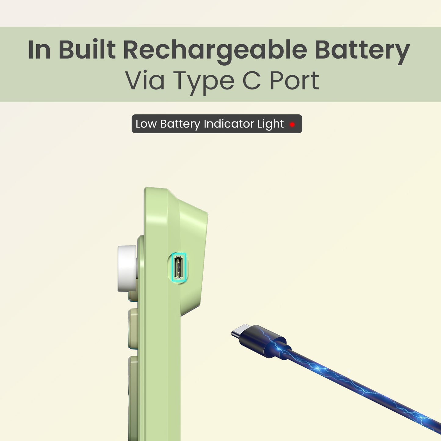Green portronics bubble 4.0 rechargeable wireless keyboard with type-c port in-built battery and low battery indicator for uninterrupted usage | laptop keyboard online with modern rechargeable keyboard design eliminating battery replacement | wireless laptop keyboard with usb-c charging for daily office work and study